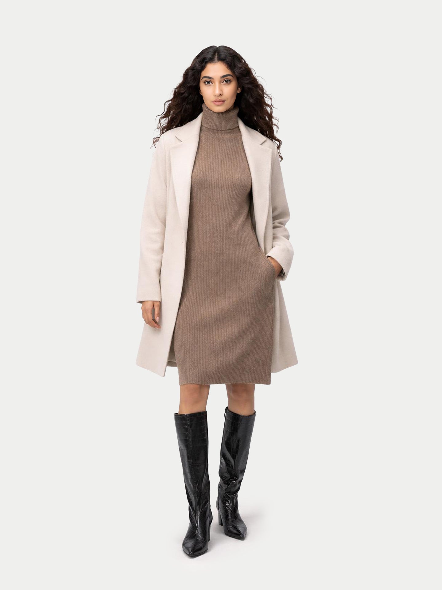 Robe en Cachemire Sans Coutures à Col Roulé Couleur Organique
