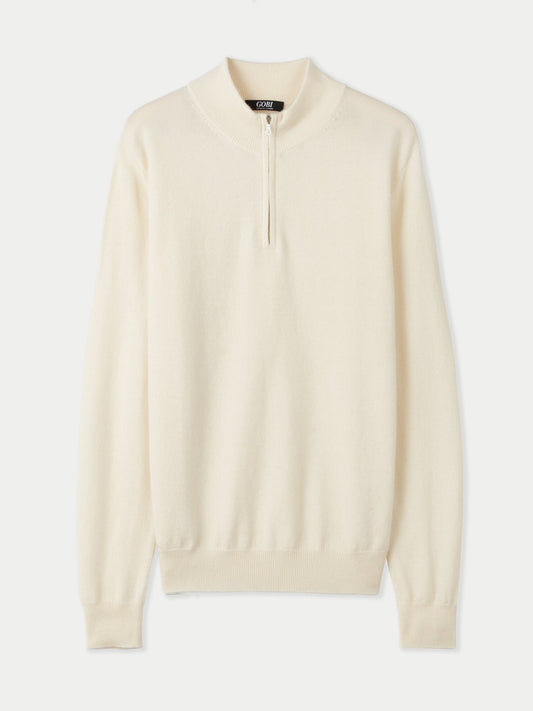 Pull polo demi en Cachemire pour hommes Blanc - Gobi Cashmere