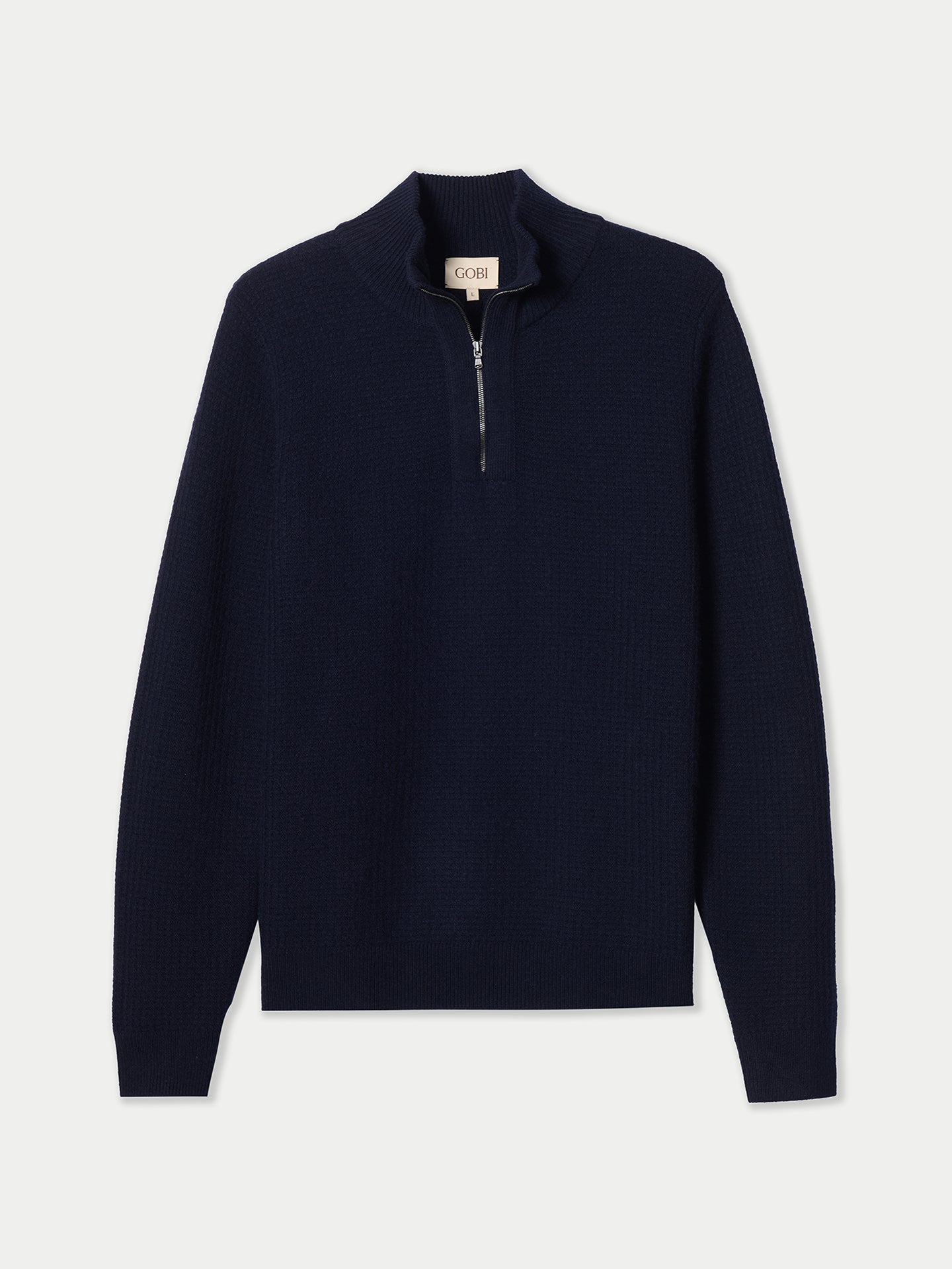 Pull en Cachemire Homme en Tricot Waffle avec Demi-Fermeture Éclair