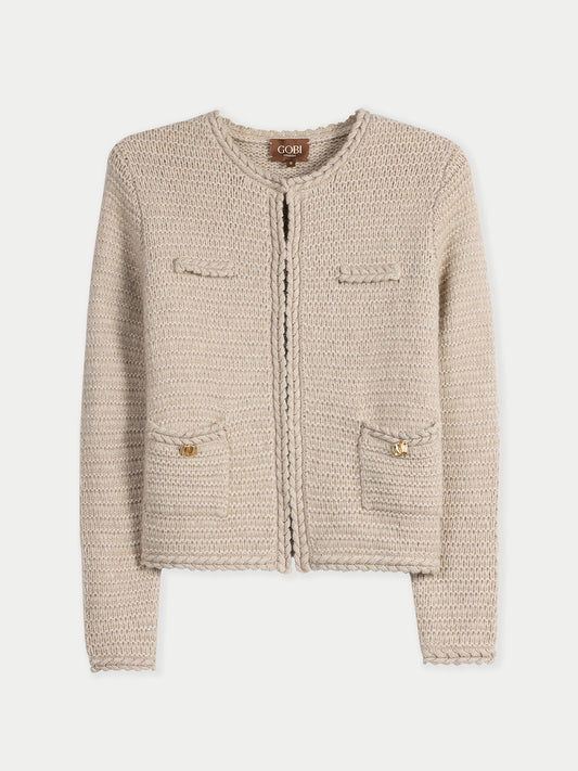 Cardigan Style Veste Cachemire Femme Couleur Beige Organique | GOBI Cashmere