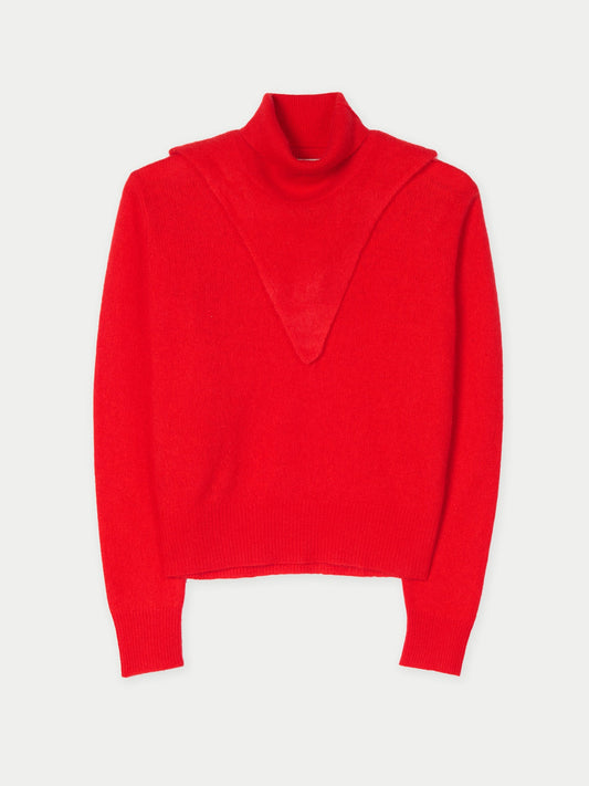 Pull femme en cachemire à double col couleur rouge | GOBI Cashmere