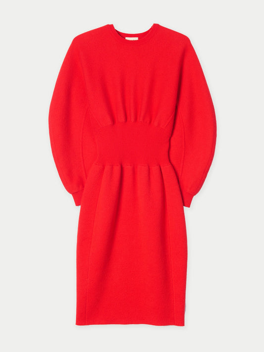 Robe femme en cachemire à silhouette sculpturale couleur rouge | GOBI