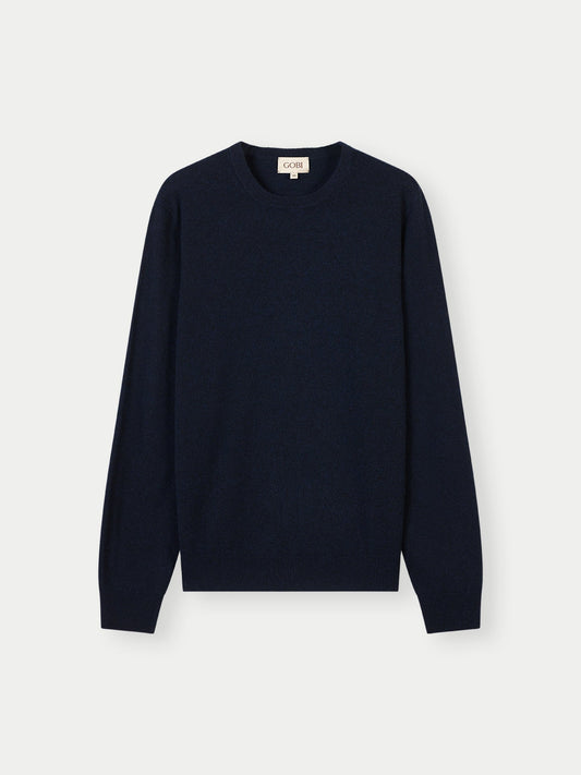 Men's Cashmere Essential Crew Neck Sweater Total Eclipse - Gobi Cashmere