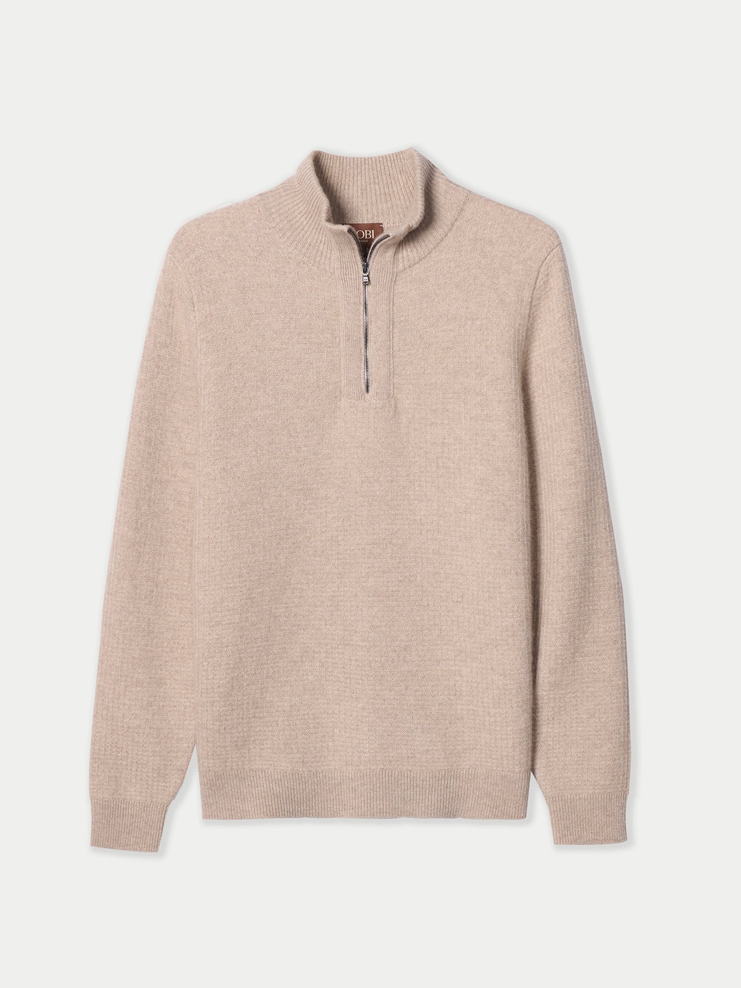 Pull Cachemire Waffle Demi-Zip Homme couleur beige | GOBI Cashmere