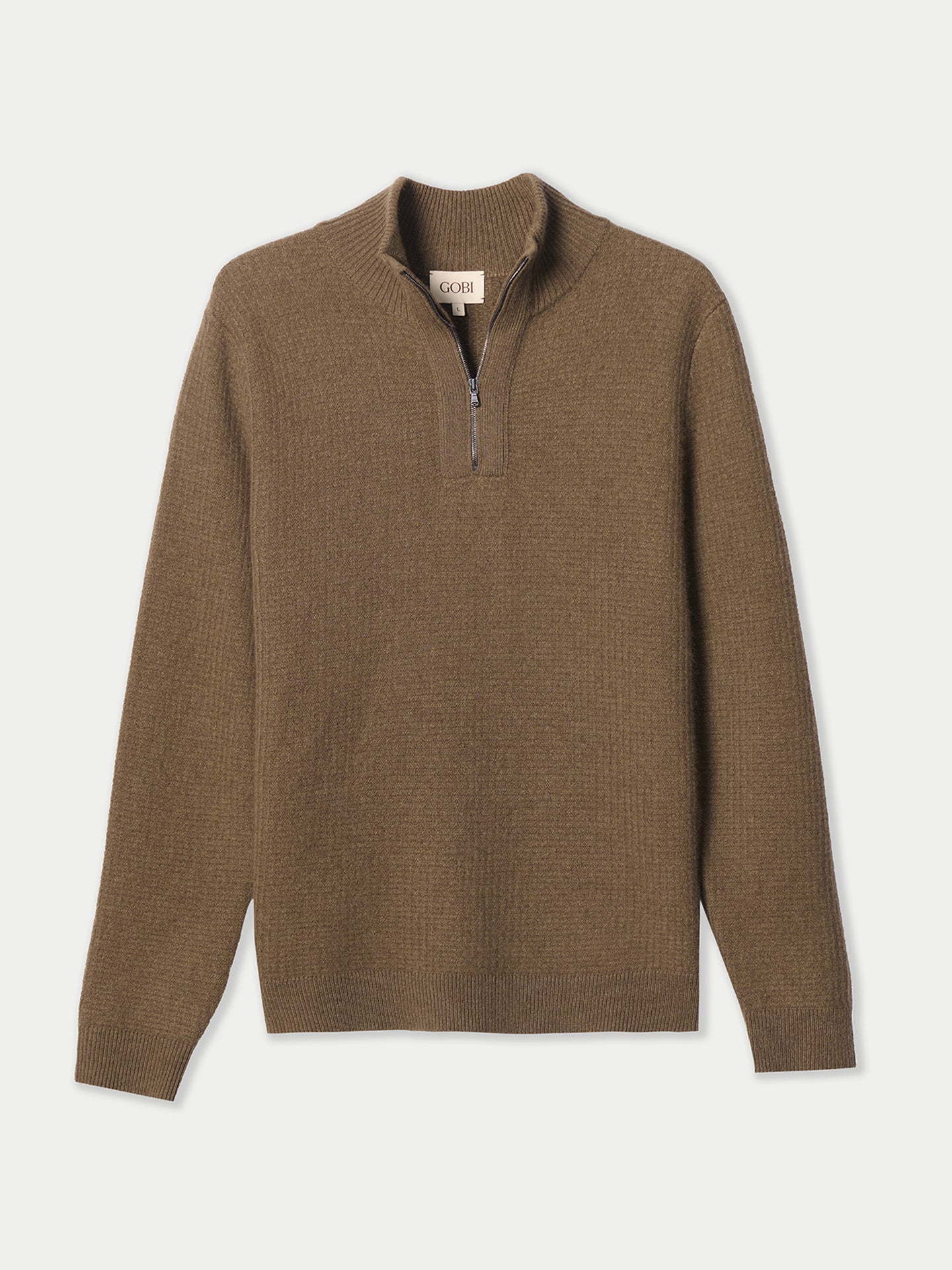 Pull Cachemire Waffle Demi-Zip Homme couleur olive | GOBI Cashmere