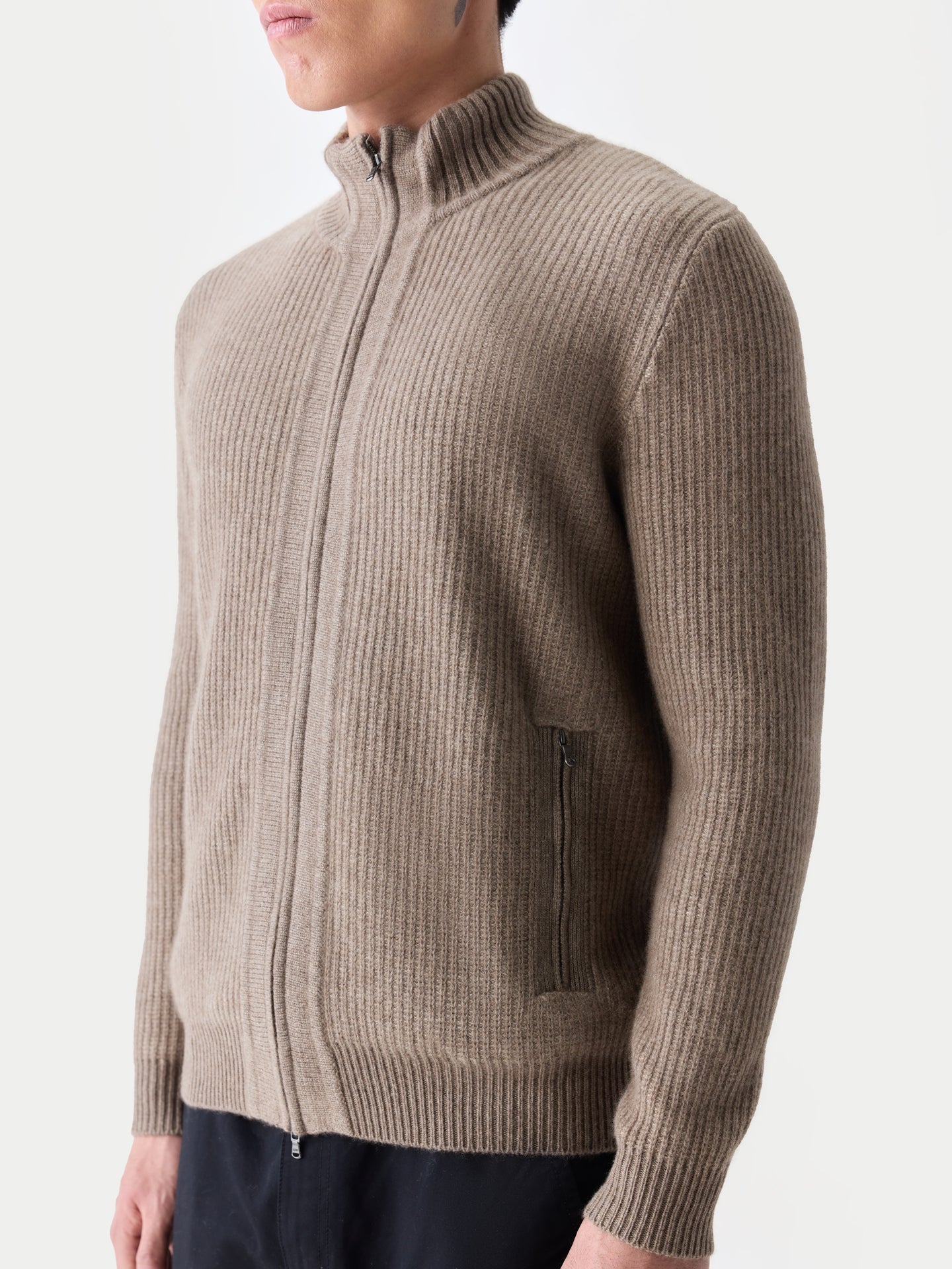 Cardigan en Cachemire Homme Bicolore avec Fermeture Full-Zip