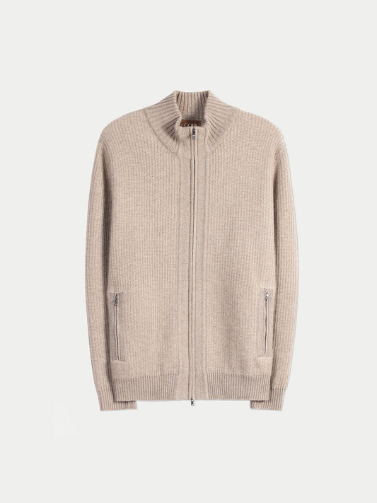 Cardigan en Cachemire Homme Bicolore avec Fermeture Full-Zip