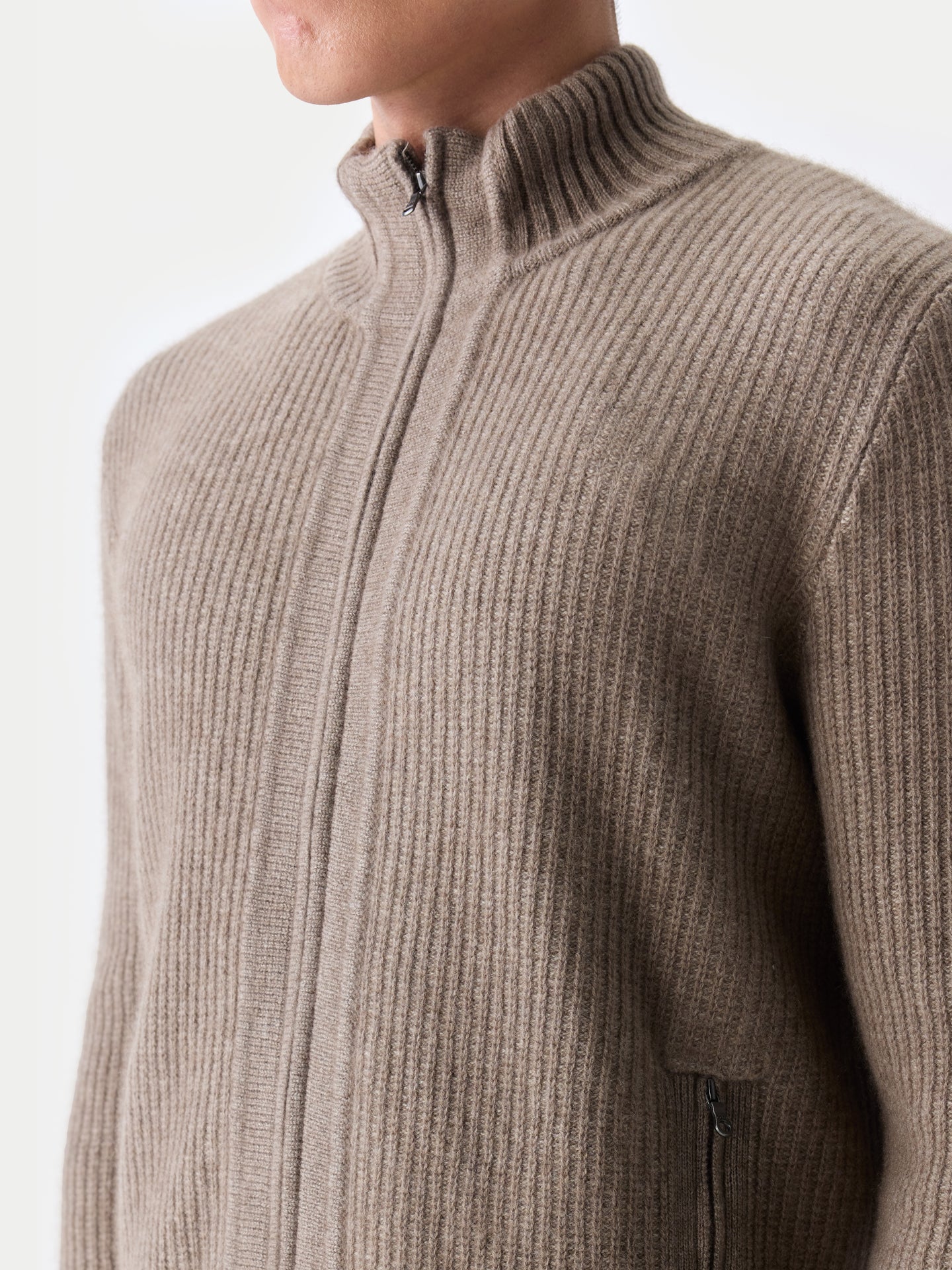 Cardigan en Cachemire Homme Bicolore avec Fermeture Full-Zip