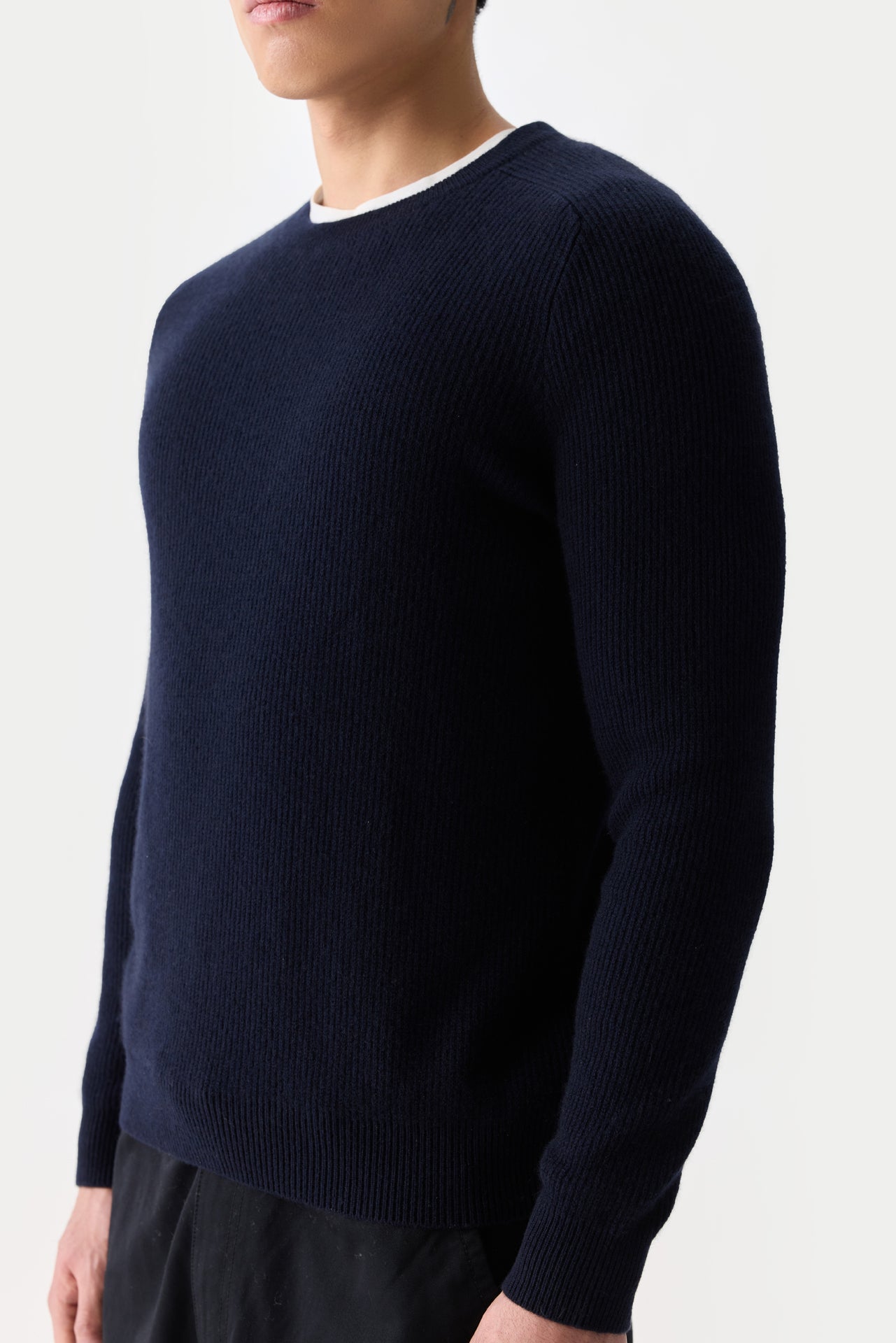Men's Ribbed Cashmere Sweater color navy | GOBI Cashmere