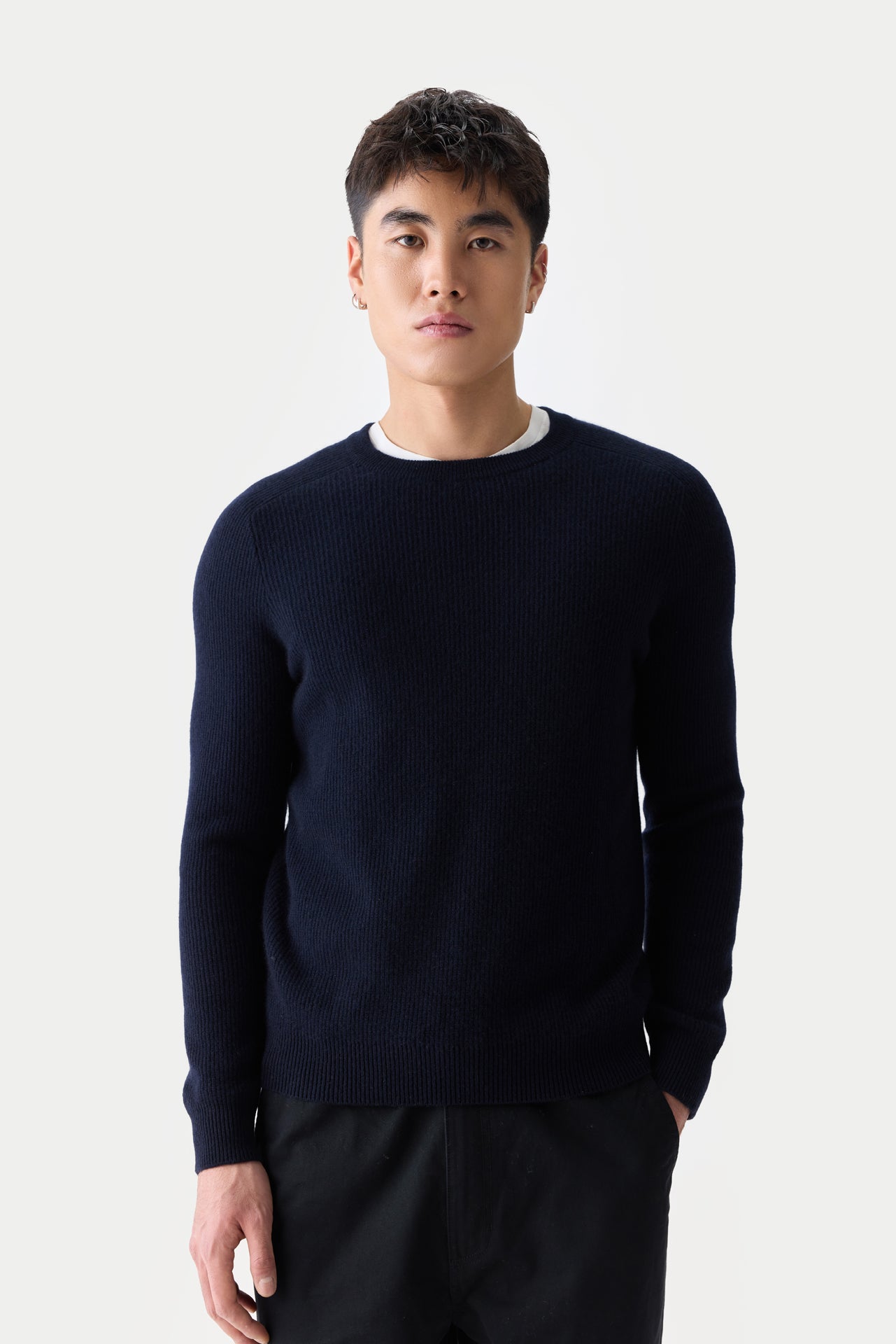 Men's Ribbed Cashmere Sweater color navy | GOBI Cashmere