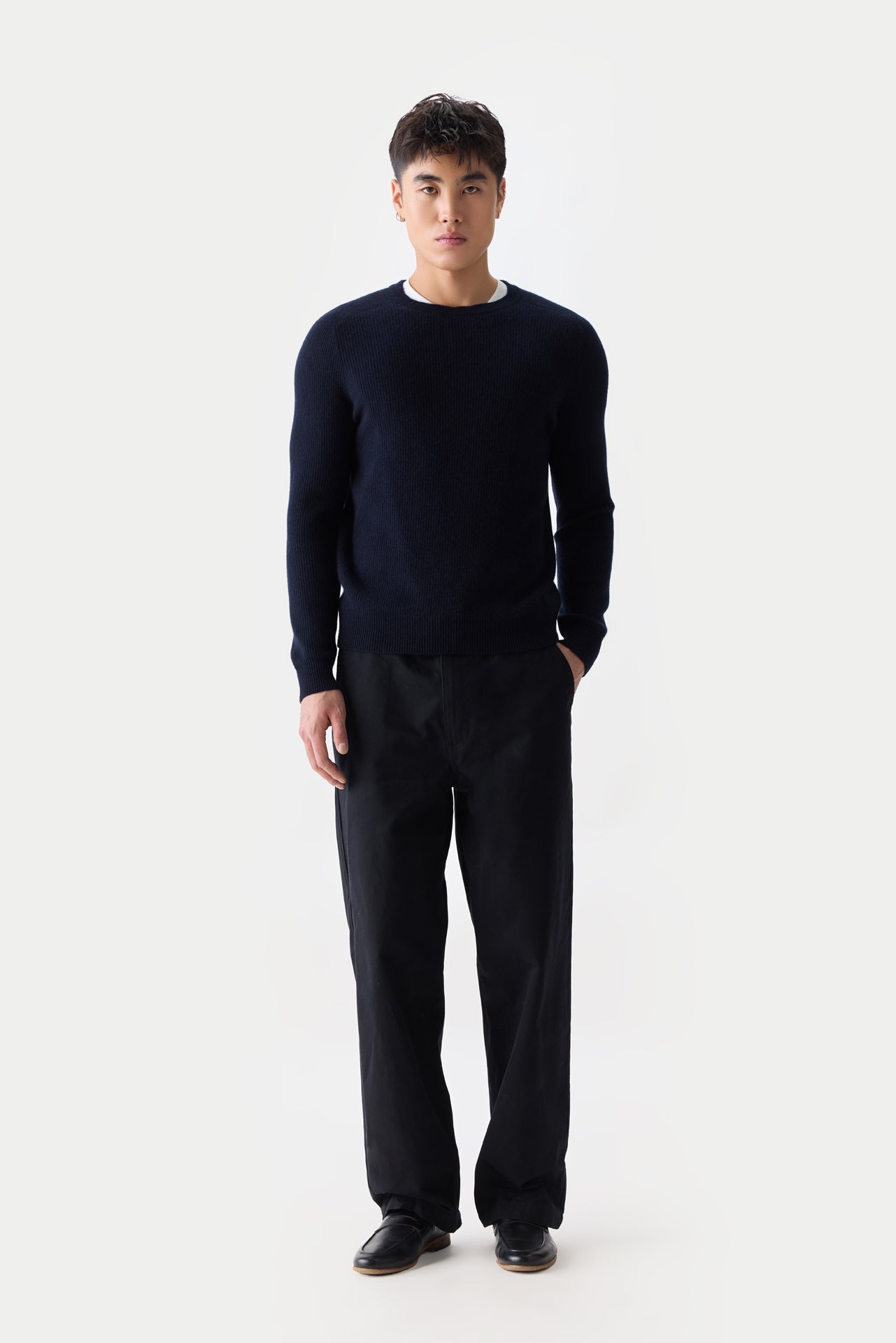 Men's Ribbed Cashmere Sweater color navy | GOBI Cashmere
