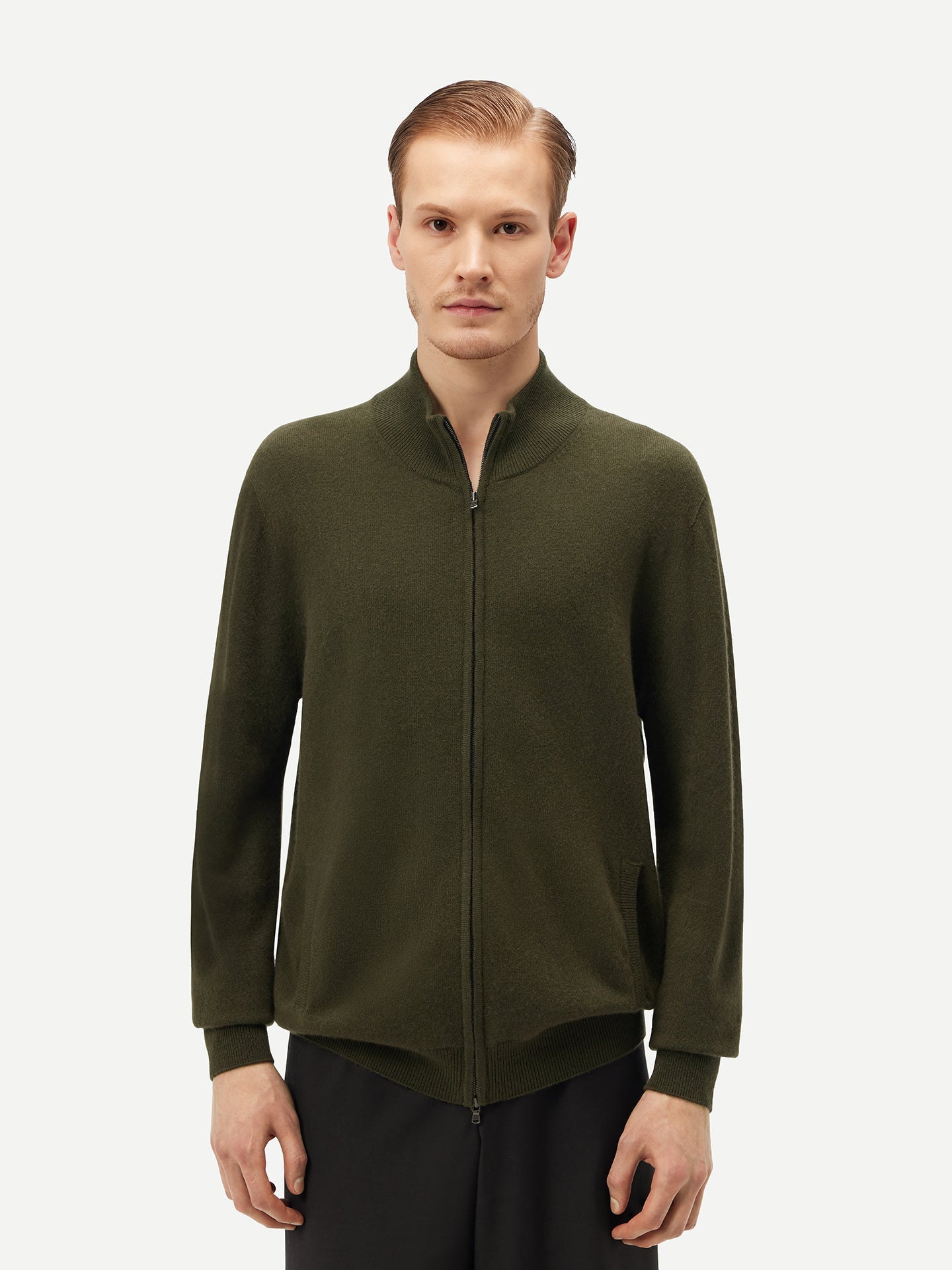 Cardigan à col montant en Cachemire pour hommes Vert - Gobi Cashmere