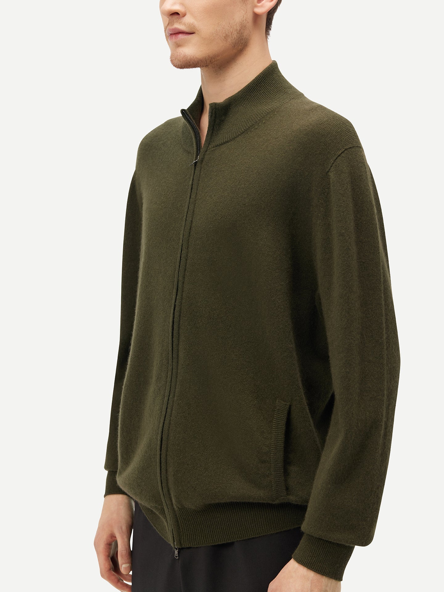 Cardigan à col montant en Cachemire pour hommes Vert - Gobi Cashmere
