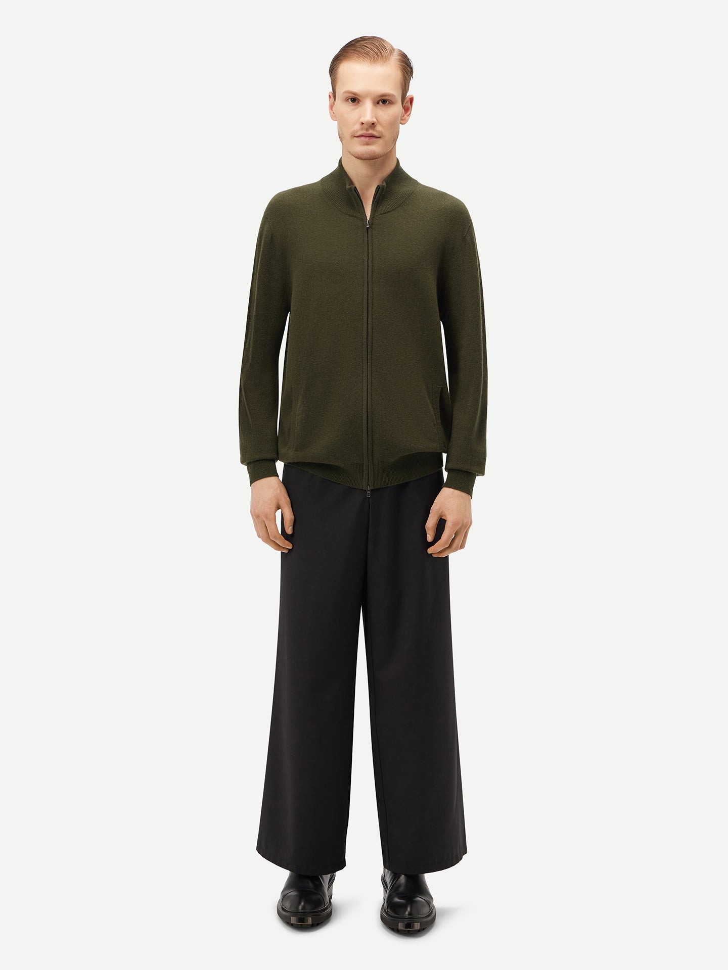 Cardigan à col montant en Cachemire pour hommes Vert - Gobi Cashmere