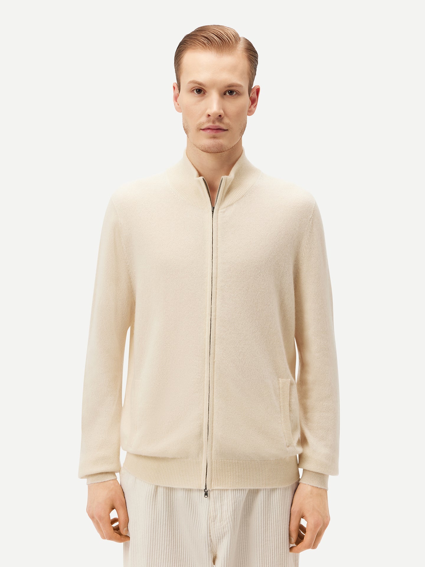 Cardigan à col montant en Cachemire pour hommes Blanc - Gobi Cashmere