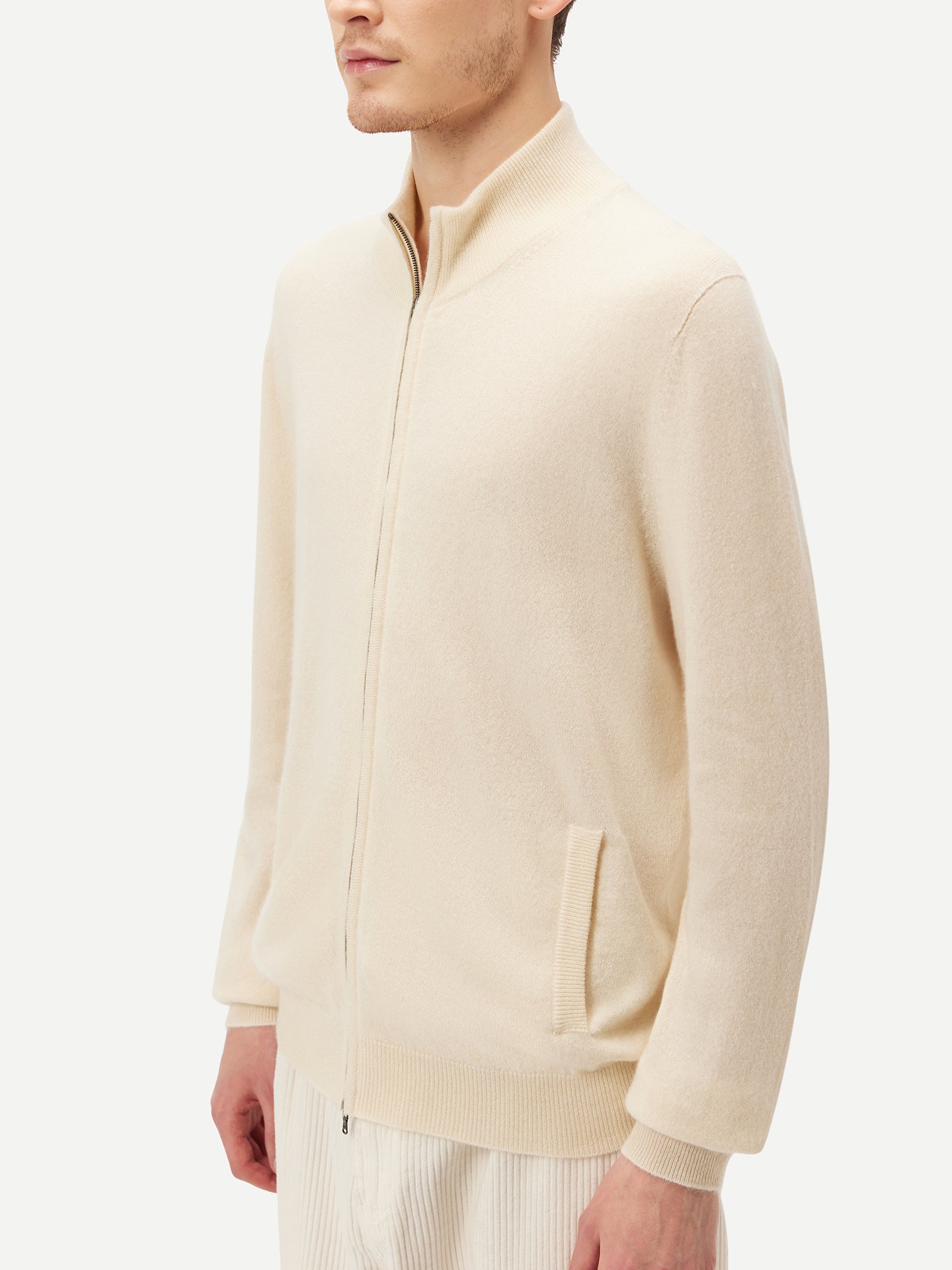 Cardigan à col montant en Cachemire pour hommes Blanc - Gobi Cashmere