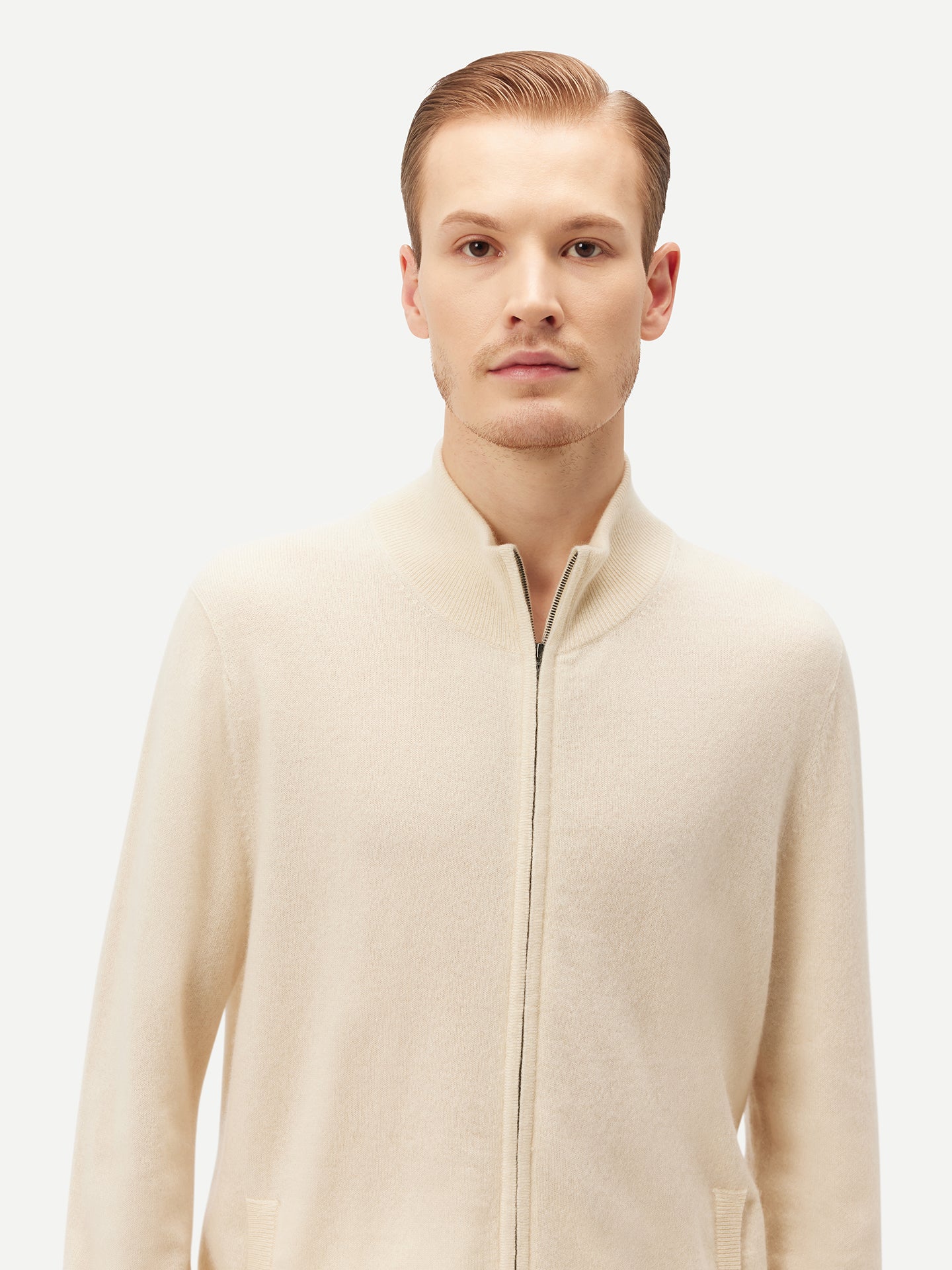 Cardigan à col montant en Cachemire pour hommes Blanc - Gobi Cashmere