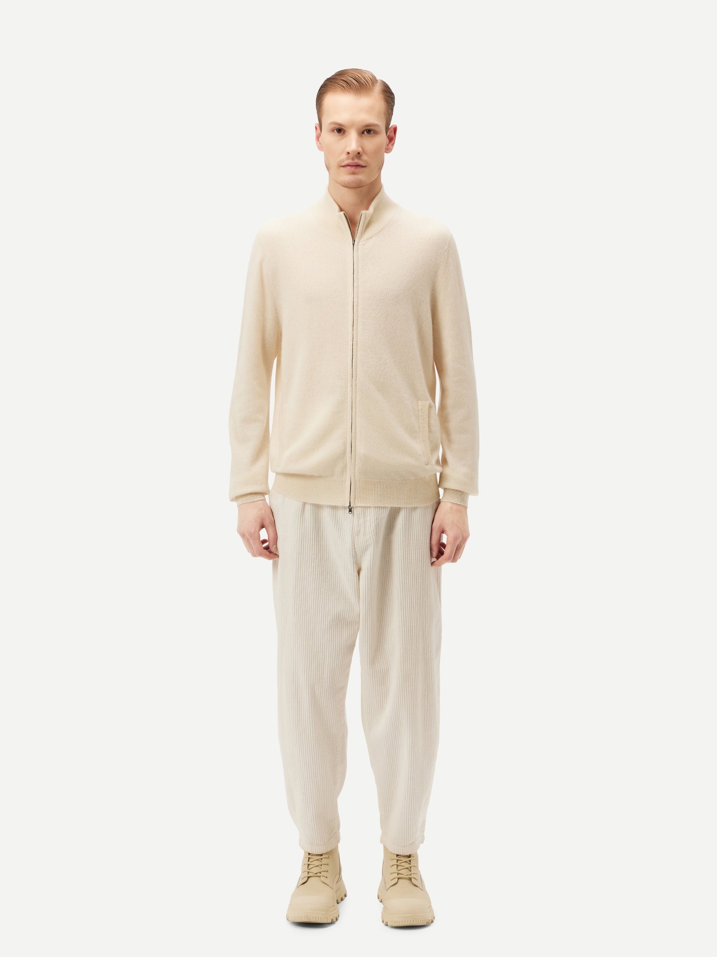 Cardigan à col montant en Cachemire pour hommes Blanc - Gobi Cashmere