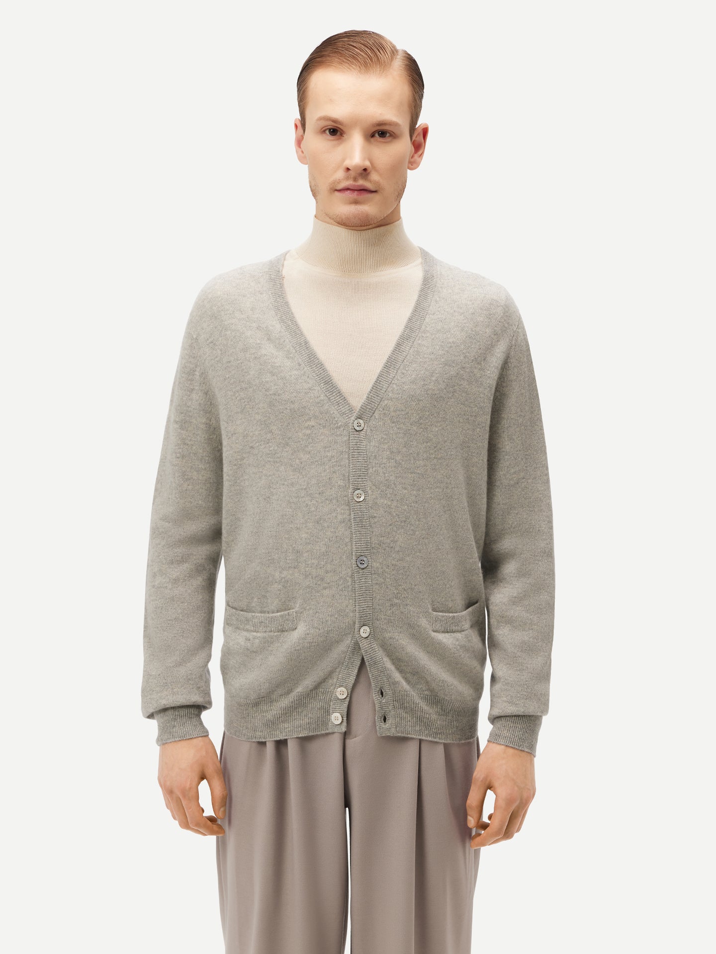 Cardigan a col V en Cachemire pour hommes Gris - Gobi Cashmere