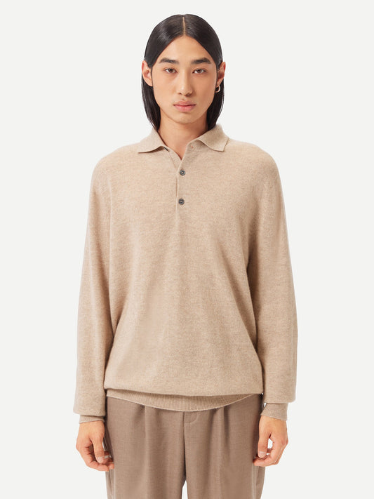 Pull col polo en Cachemire pour hommes Taupe - Gobi Cashmere