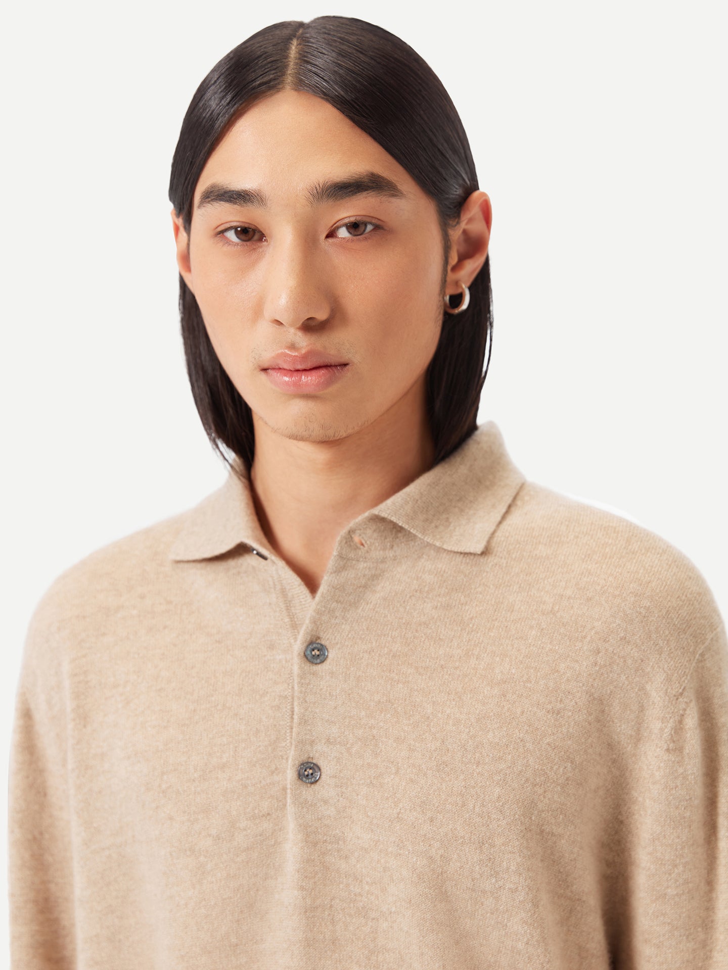 Pull col polo en Cachemire pour hommes Taupe - Gobi Cashmere