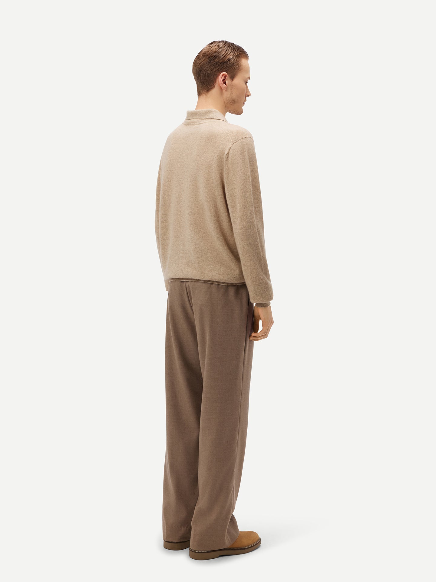 Pull col polo en Cachemire pour hommes Taupe - Gobi Cashmere