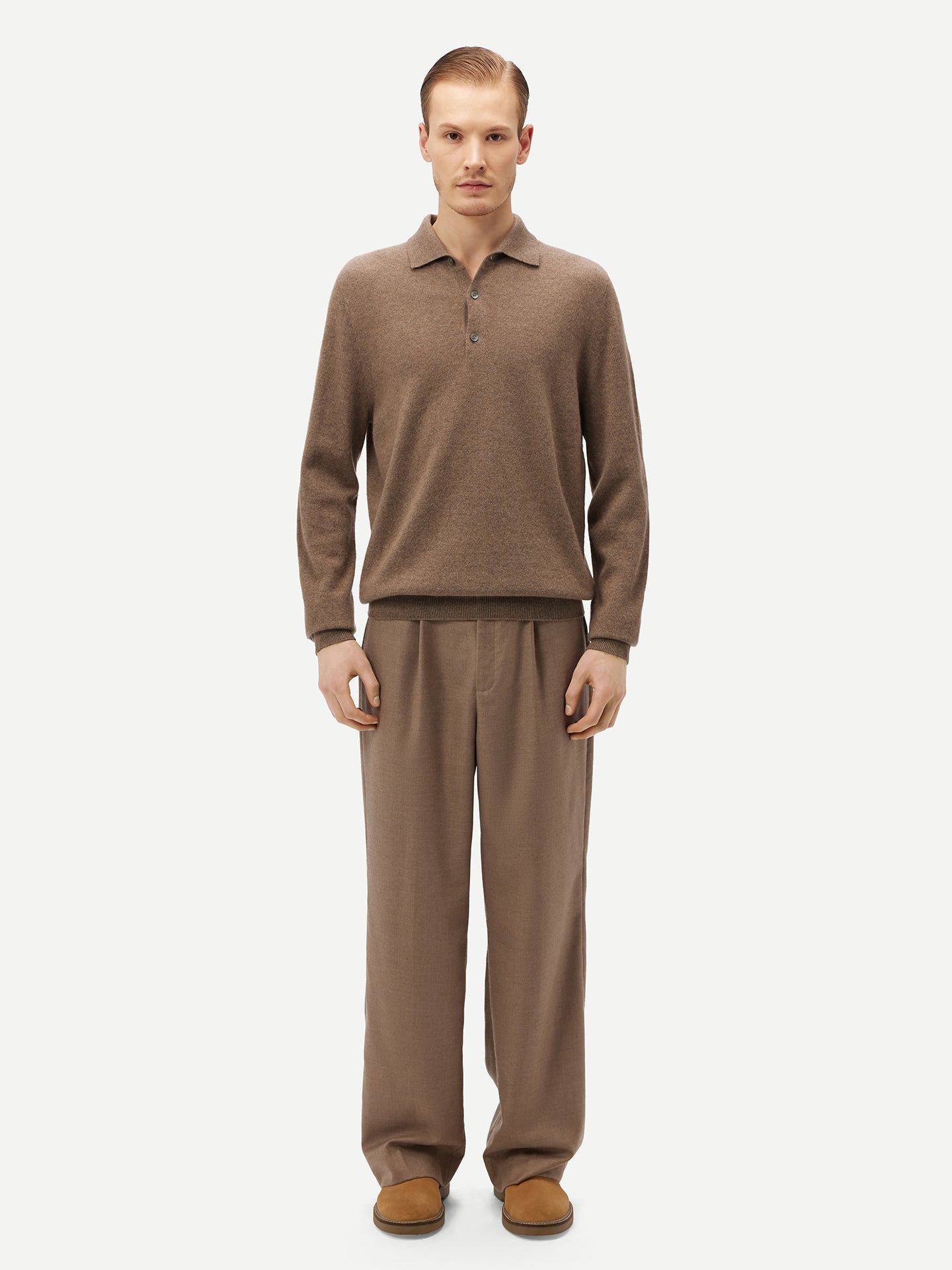 Pull col polo en Cachemire pour hommes Taupe - Gobi Cashmere