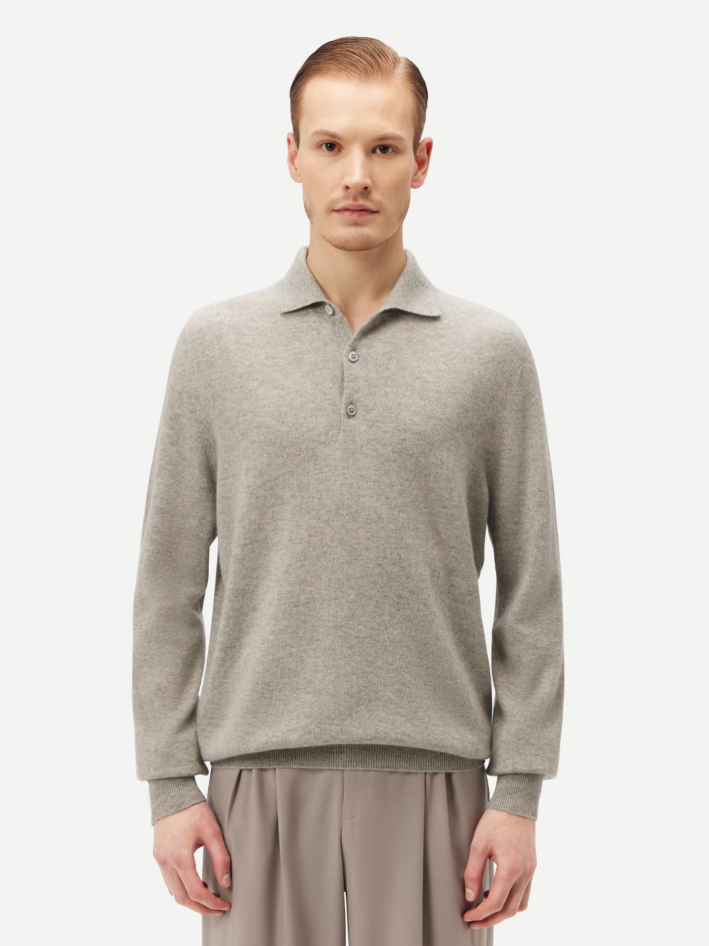 Pull col polo en Cachemire pour hommes Gris - Gobi Cashmere