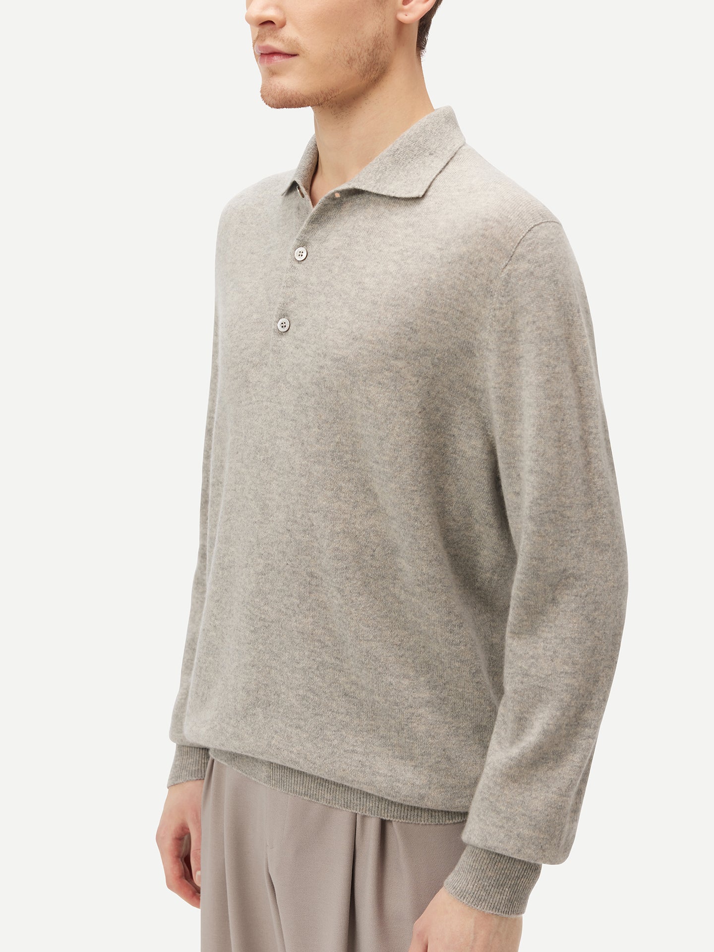 Pull col polo en Cachemire pour hommes Gris - Gobi Cashmere