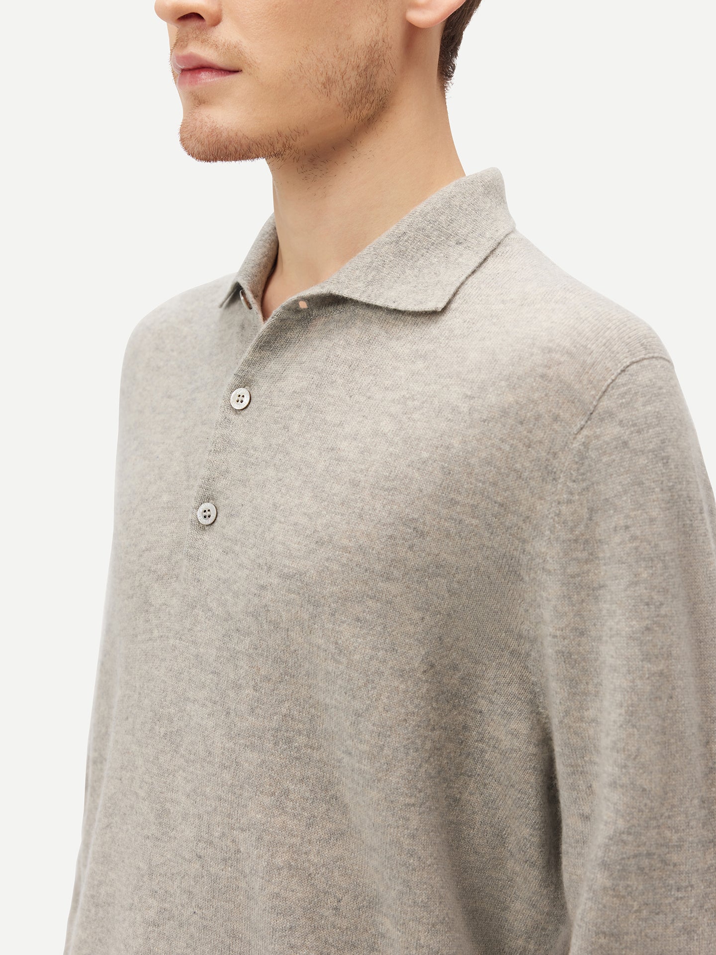 Pull col polo en Cachemire pour hommes Gris - Gobi Cashmere