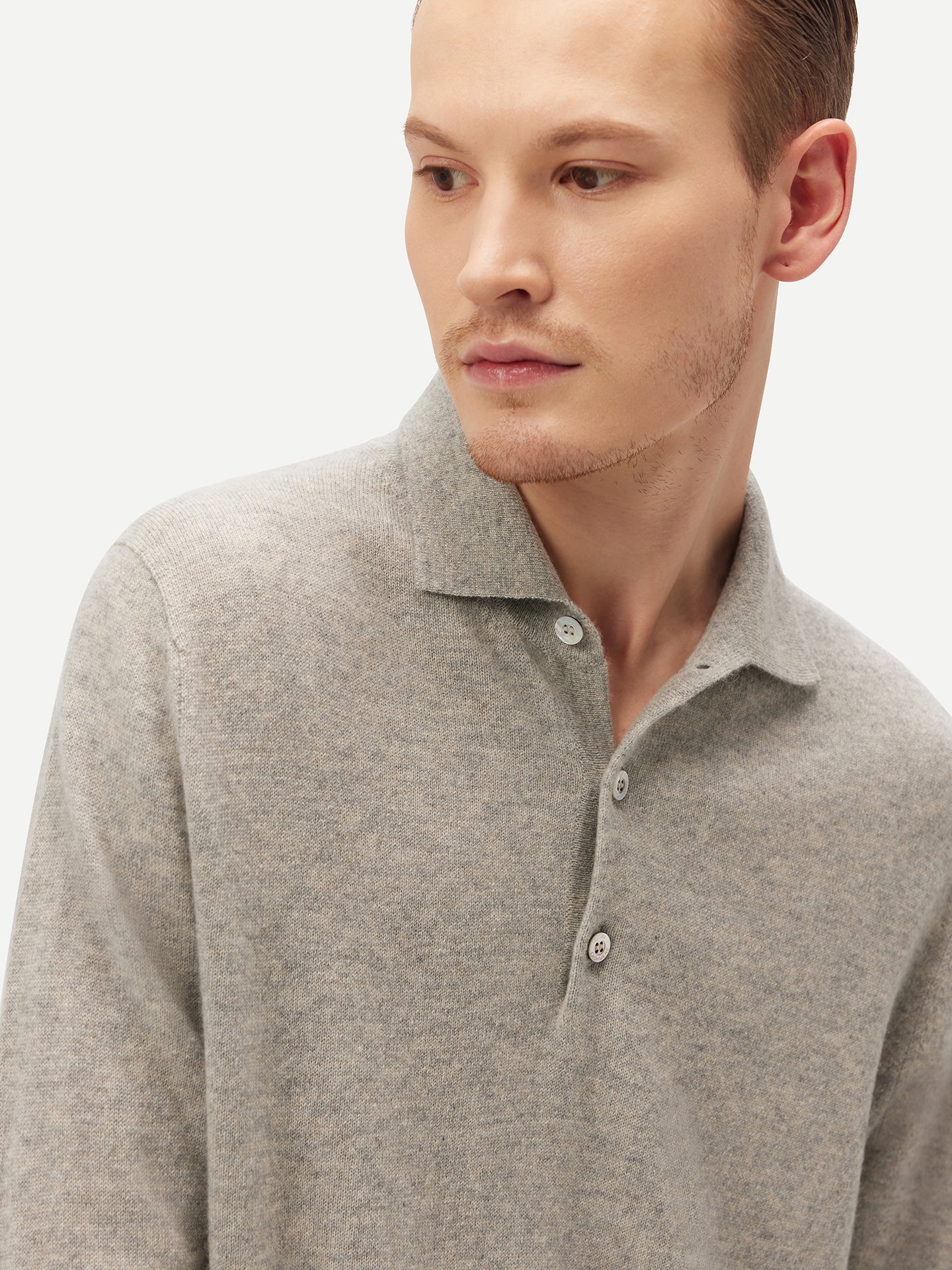 Pull col polo en Cachemire pour hommes Gris - Gobi Cashmere