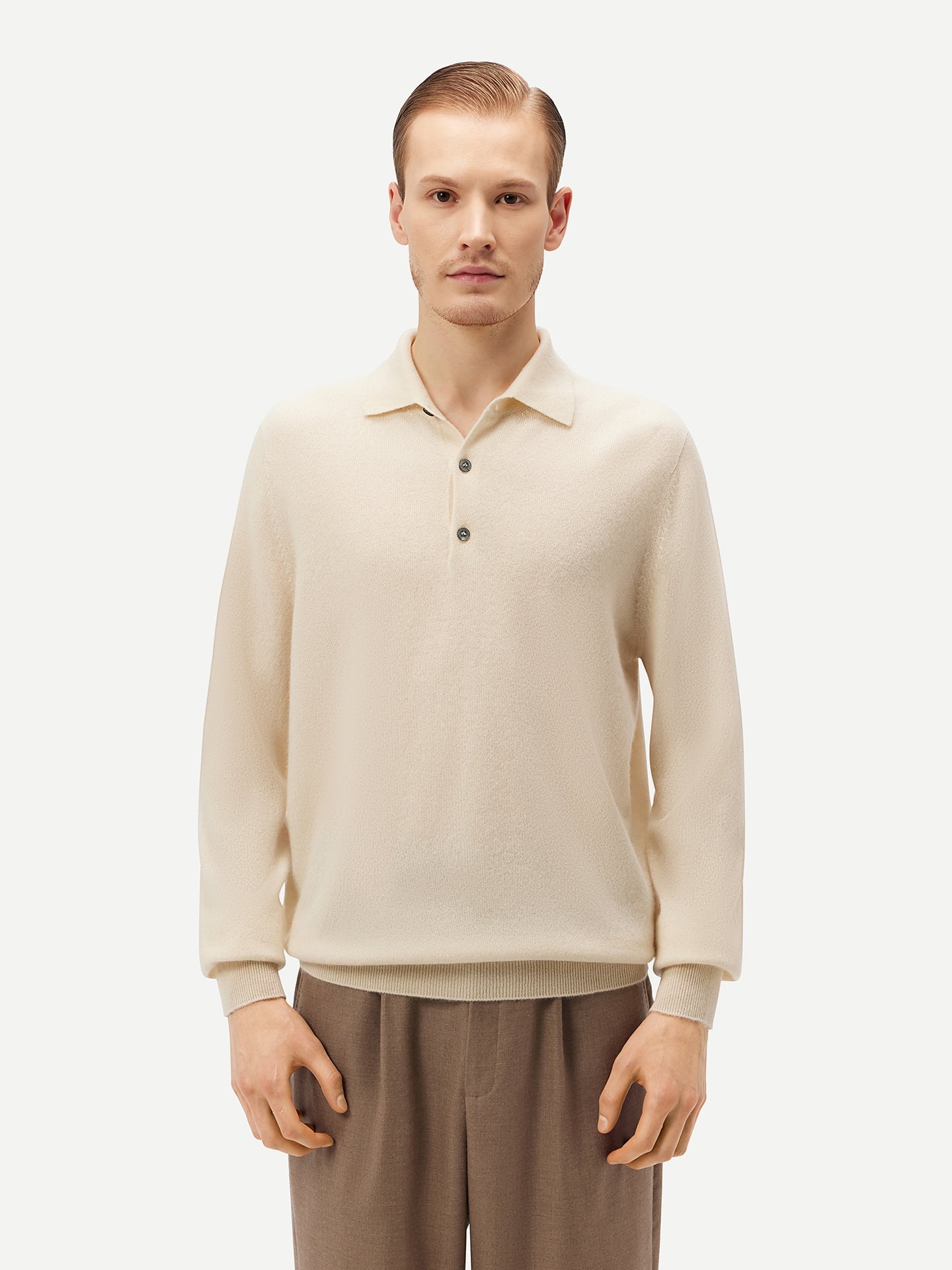Pull col polo en Cachemire pour hommes Blanc - Gobi Cashmere