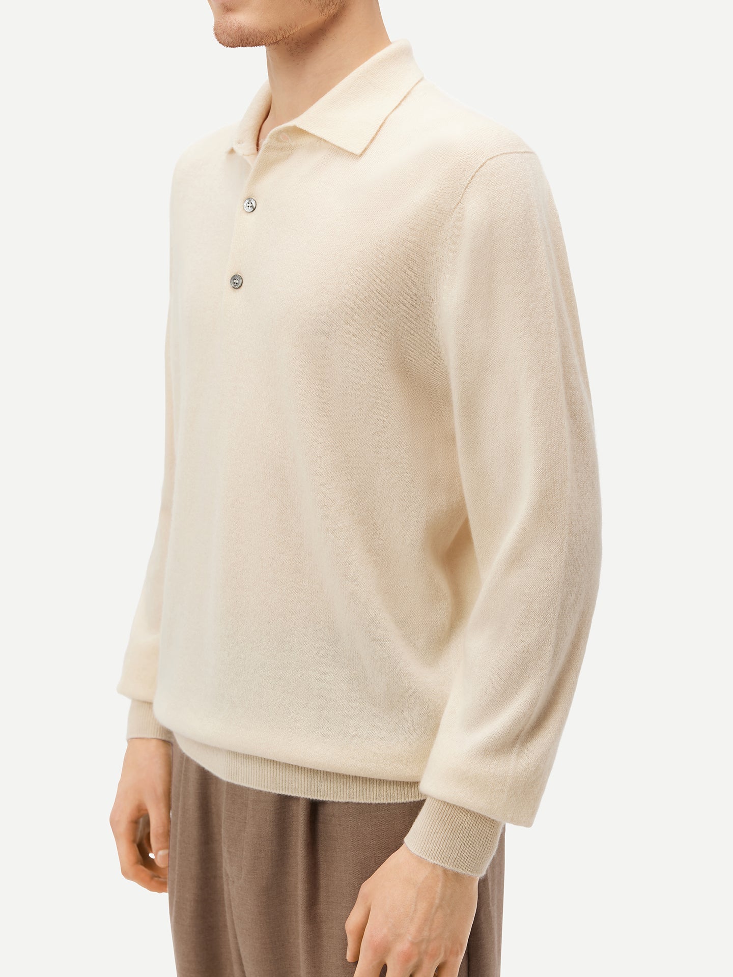 Pull col polo en Cachemire pour hommes Blanc - Gobi Cashmere