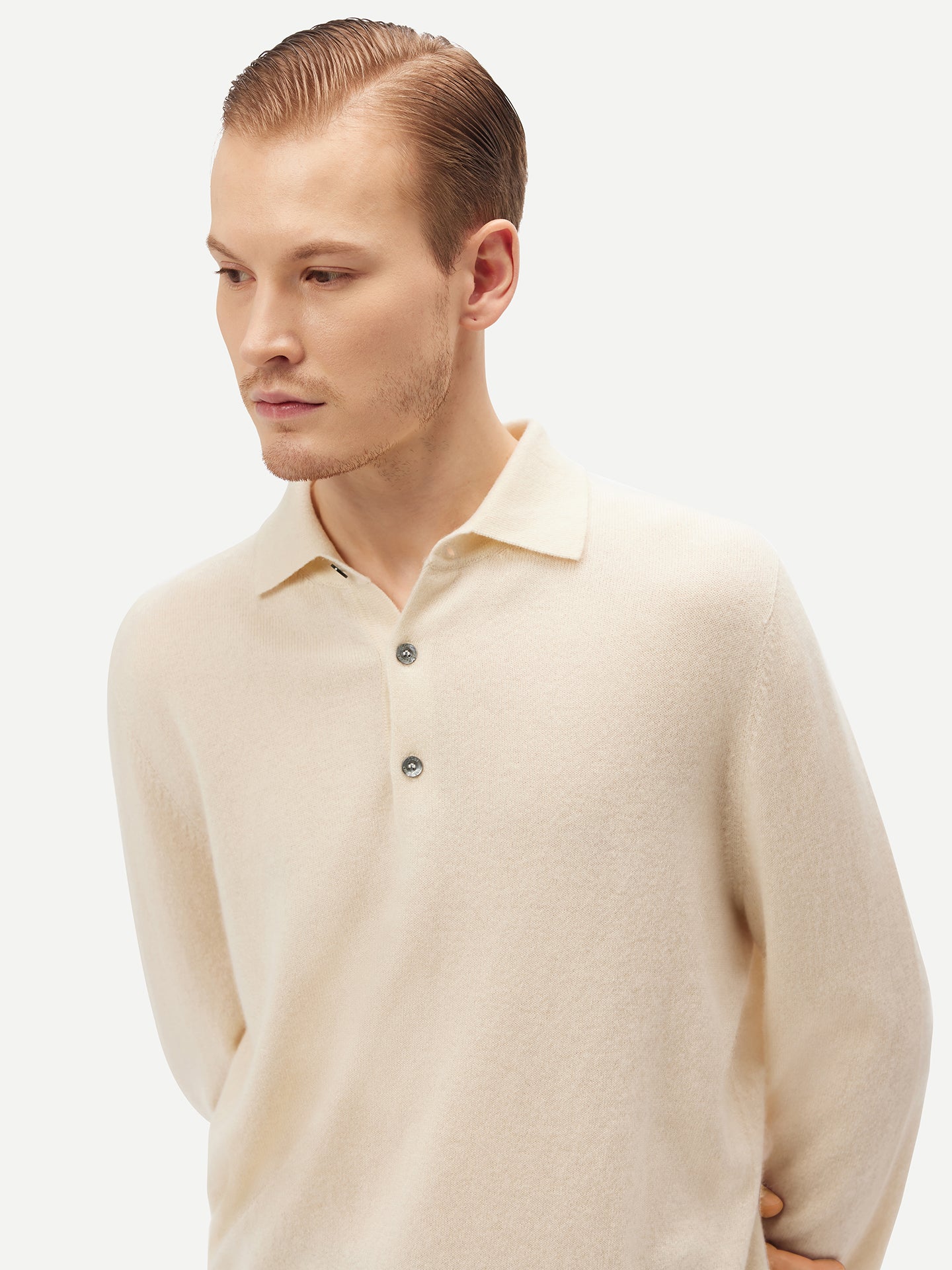 Pull col polo en Cachemire pour hommes Blanc - Gobi Cashmere