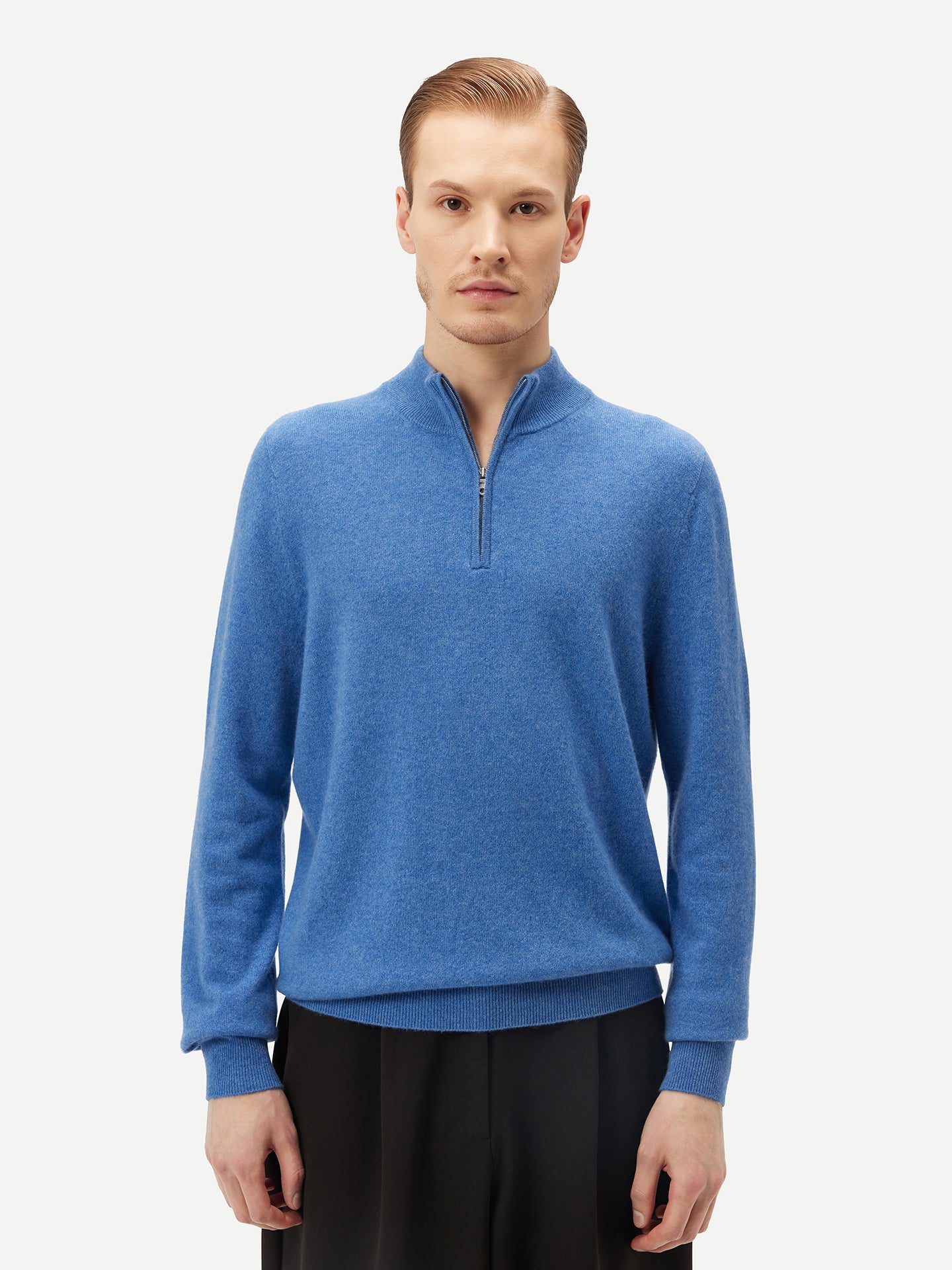 Pull polo demi zippé pour homme , couleur Marin - Gobi Cashmere