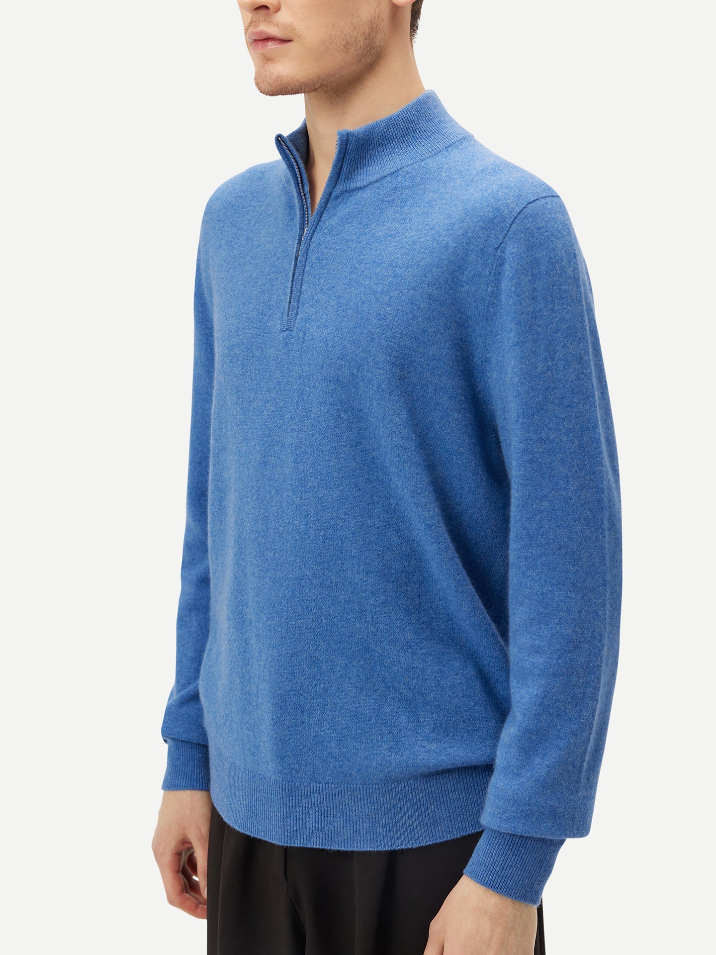Pull polo demi zippé pour homme , couleur Marin - Gobi Cashmere