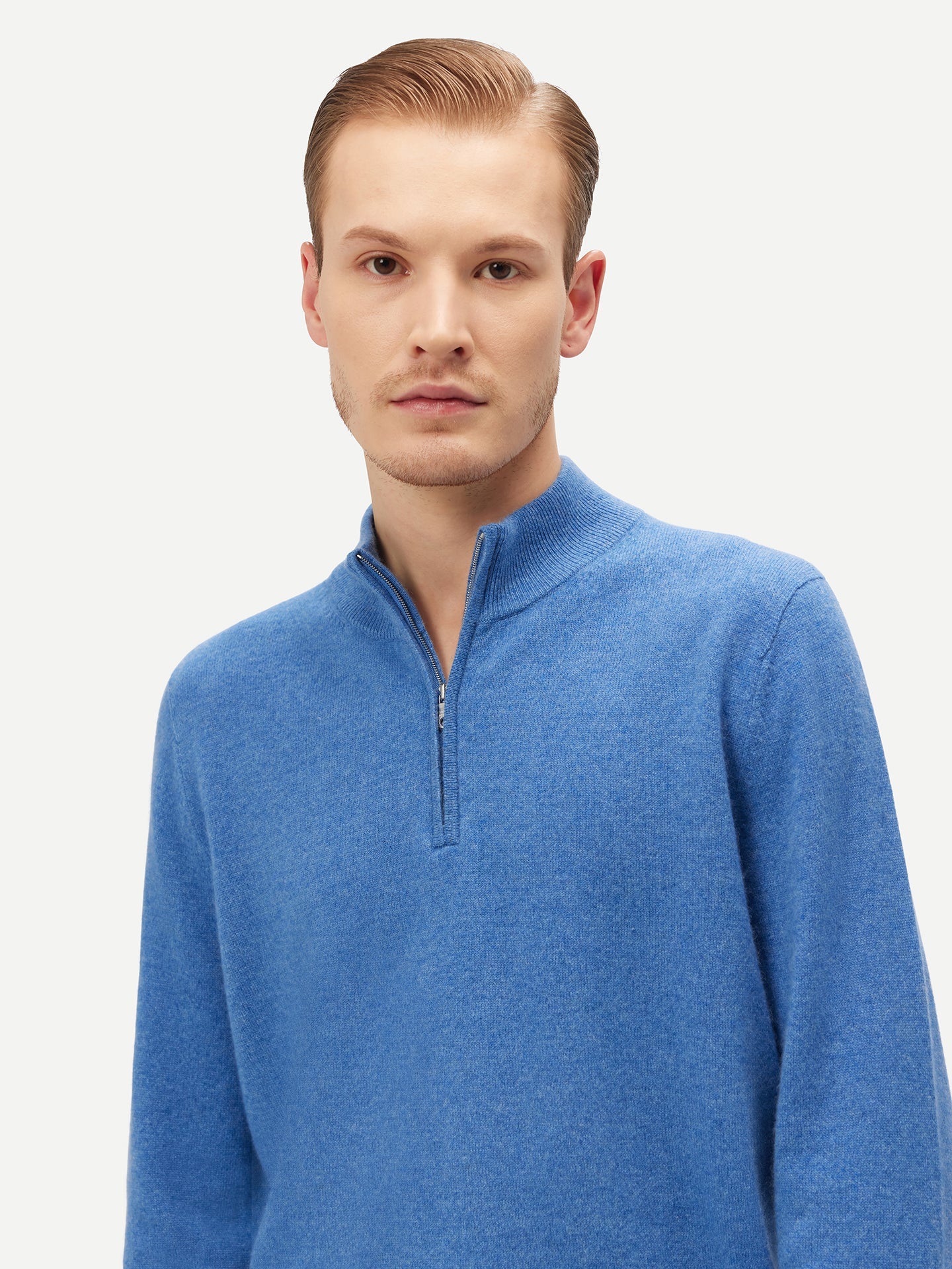 Pull polo demi zippé pour homme , couleur Marin - Gobi Cashmere