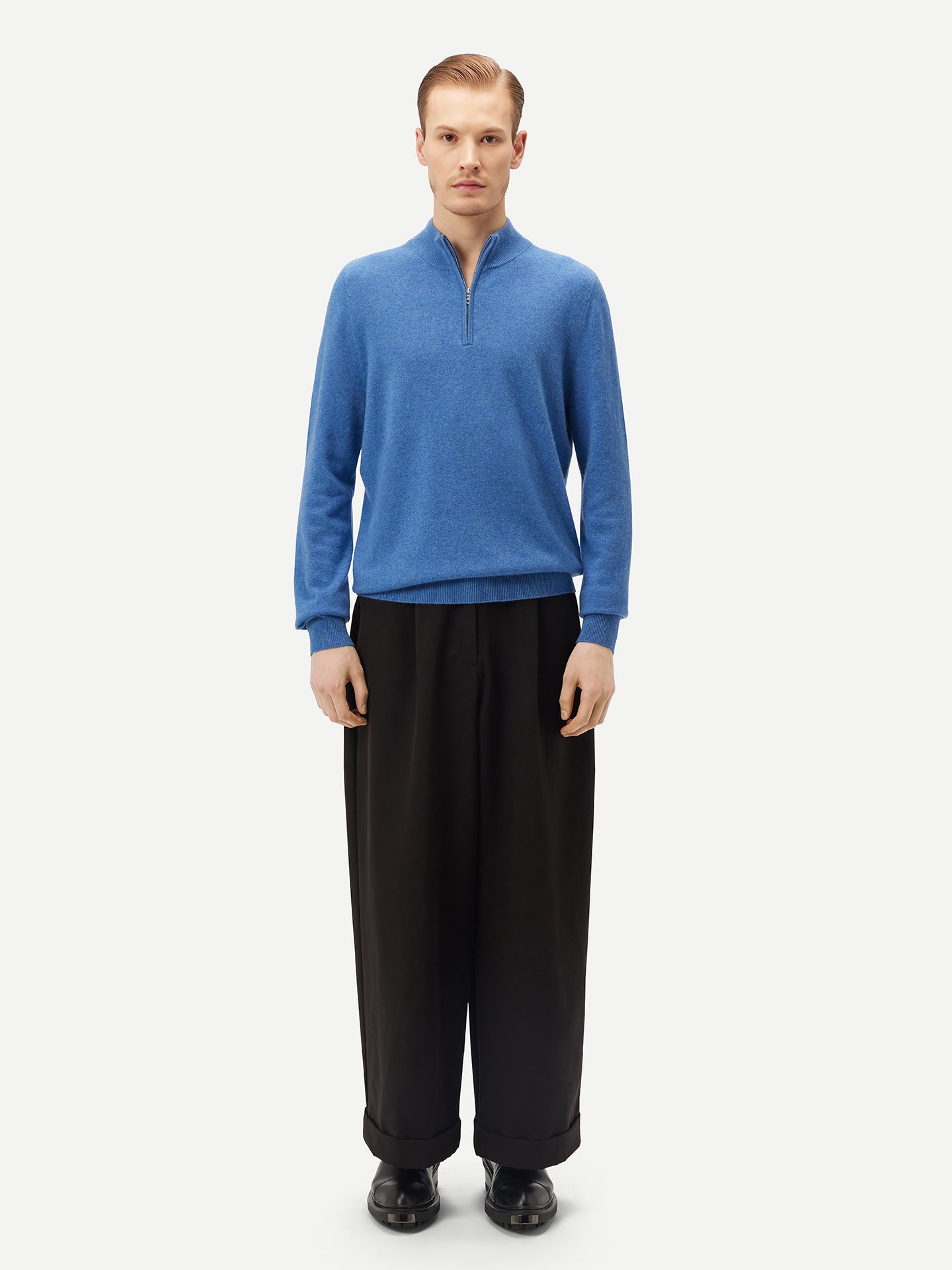 Pull polo demi zippé pour homme , couleur Marin - Gobi Cashmere