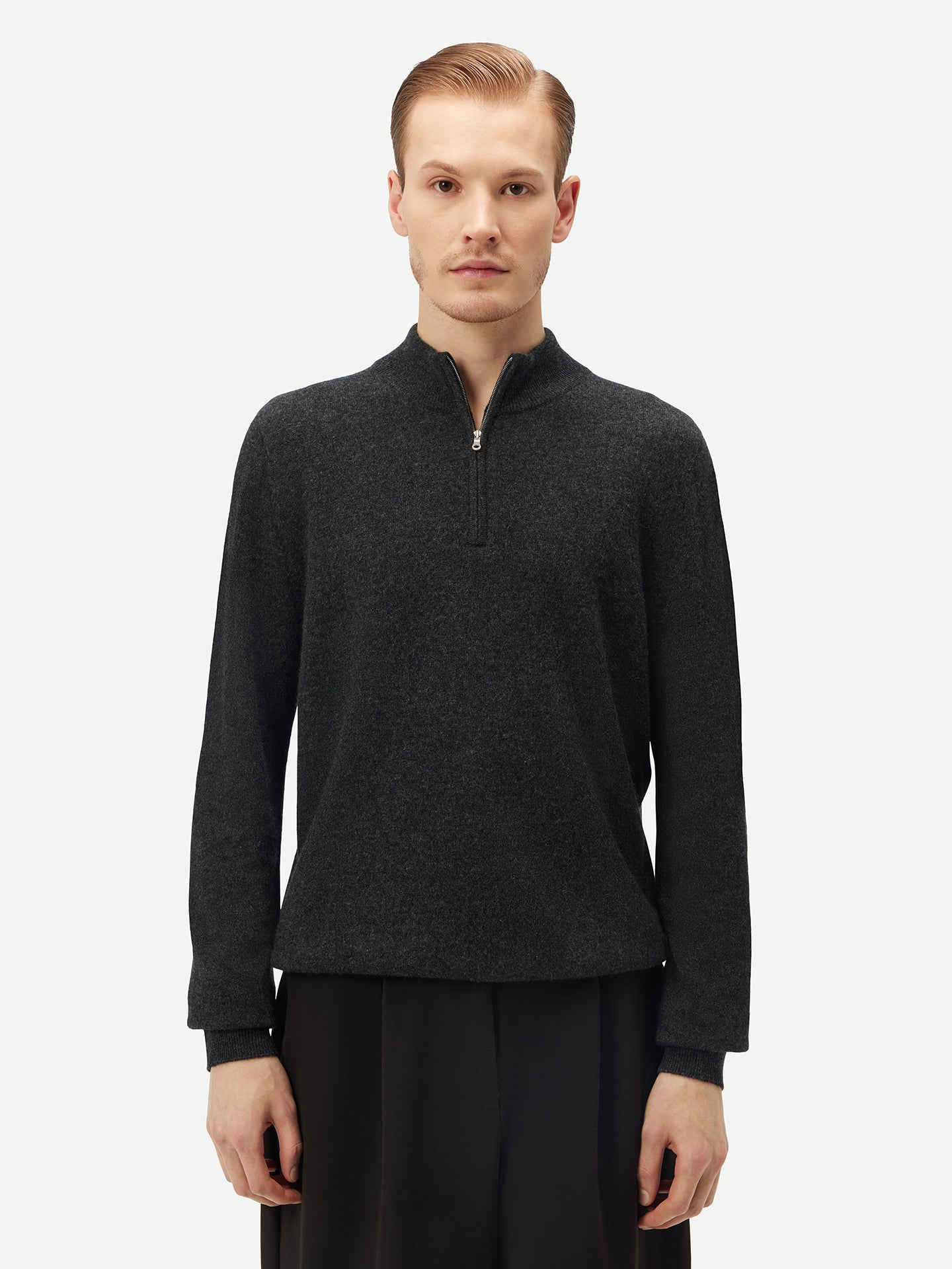 Pull polo demi zippé pour homme , couleur Gris - Gobi Cashmere