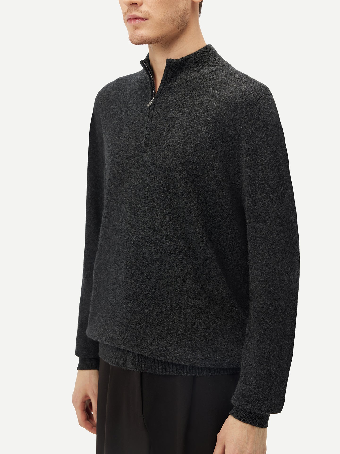 Pull polo demi zippé pour homme , couleur Gris - Gobi Cashmere