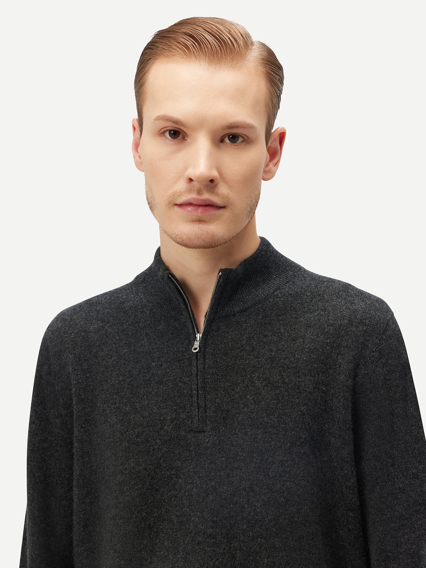 Pull polo demi zippé pour homme , couleur Gris - Gobi Cashmere