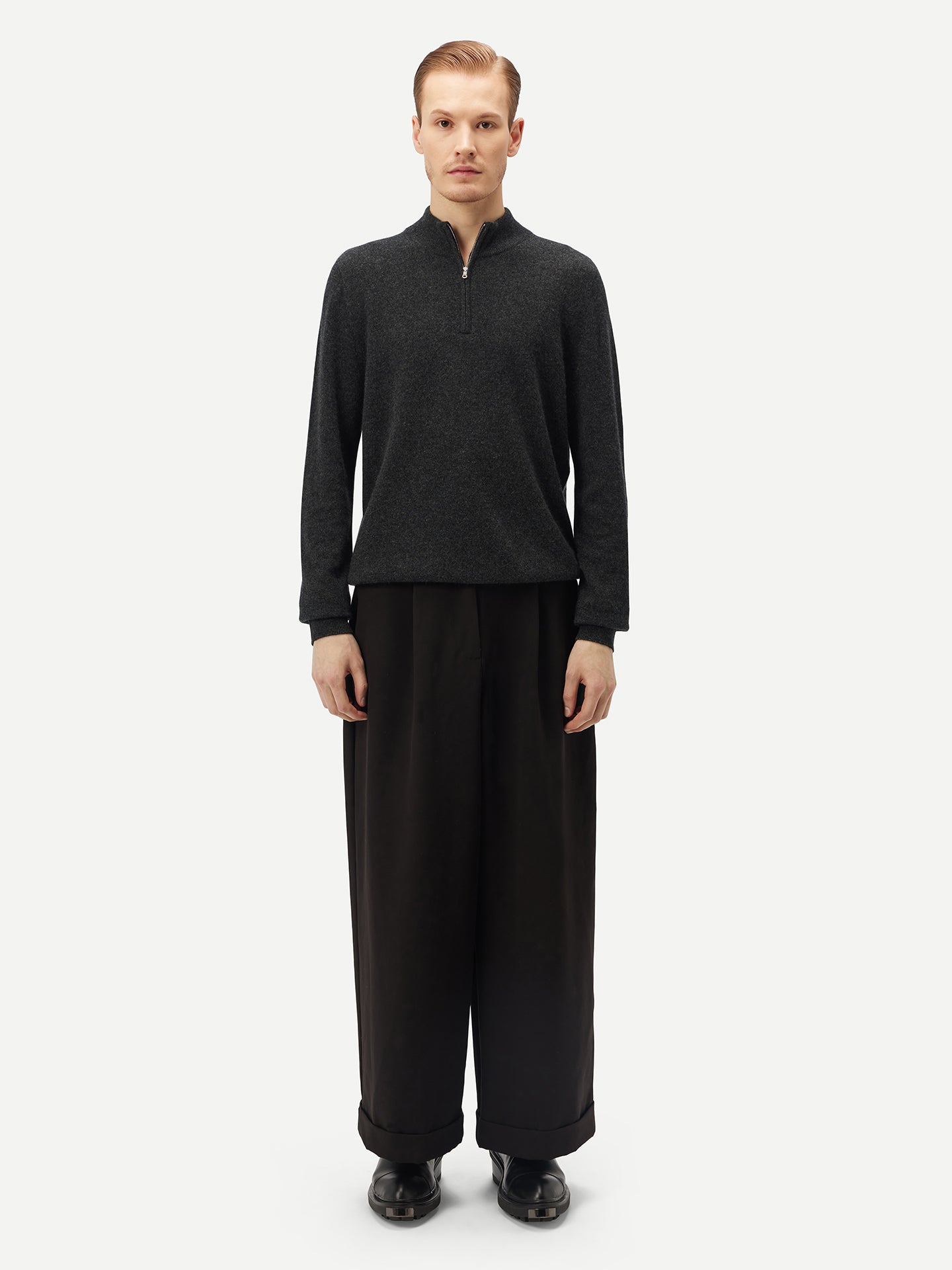 Pull polo demi zippé pour homme , couleur Gris - Gobi Cashmere