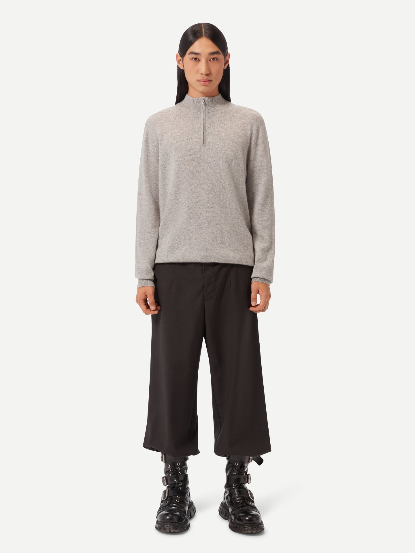 Pull polo demi zippé pour homme , couleur Gris - Gobi Cashmere