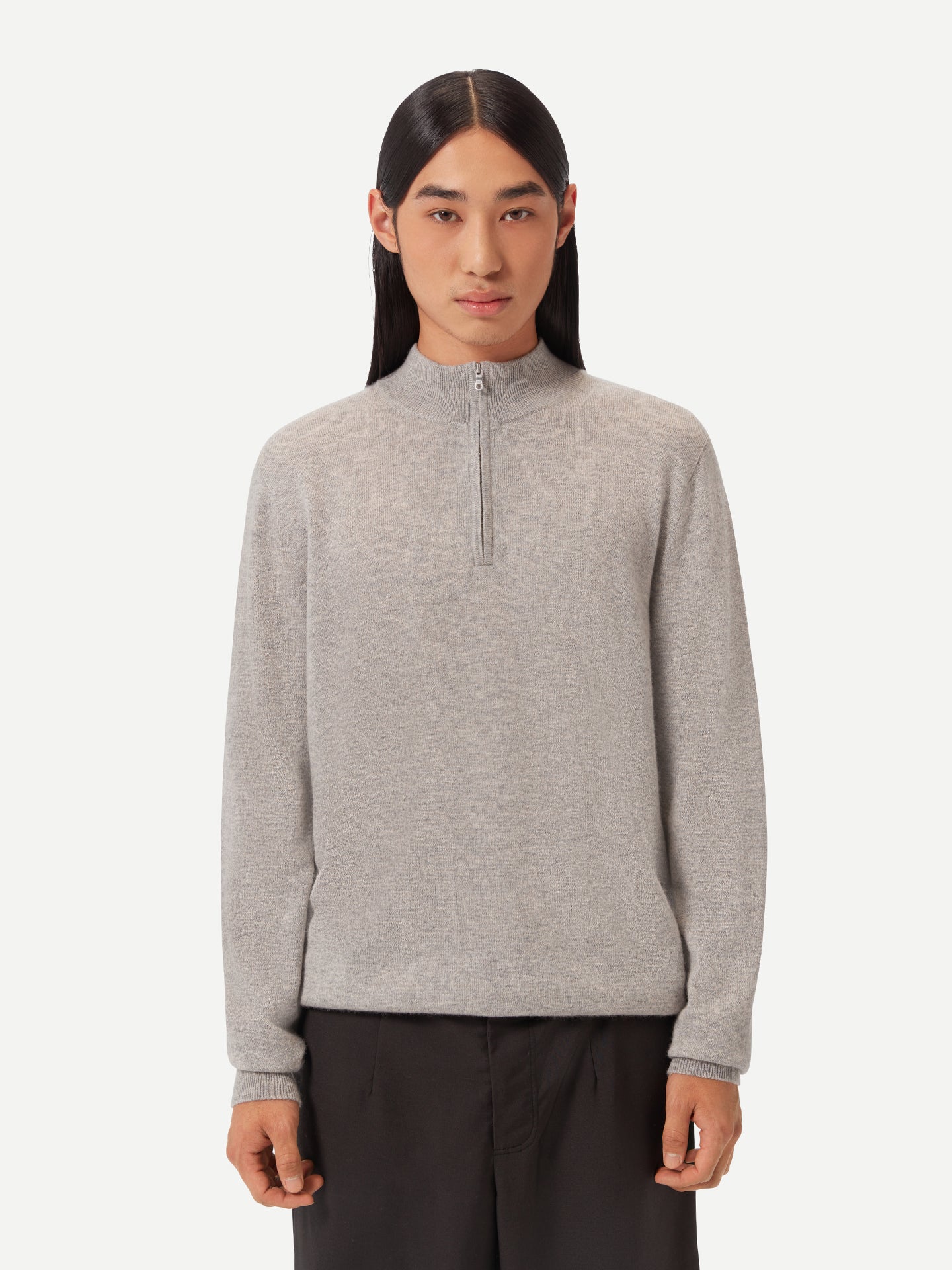 Pull polo demi zippé pour homme , couleur Gris - Gobi Cashmere