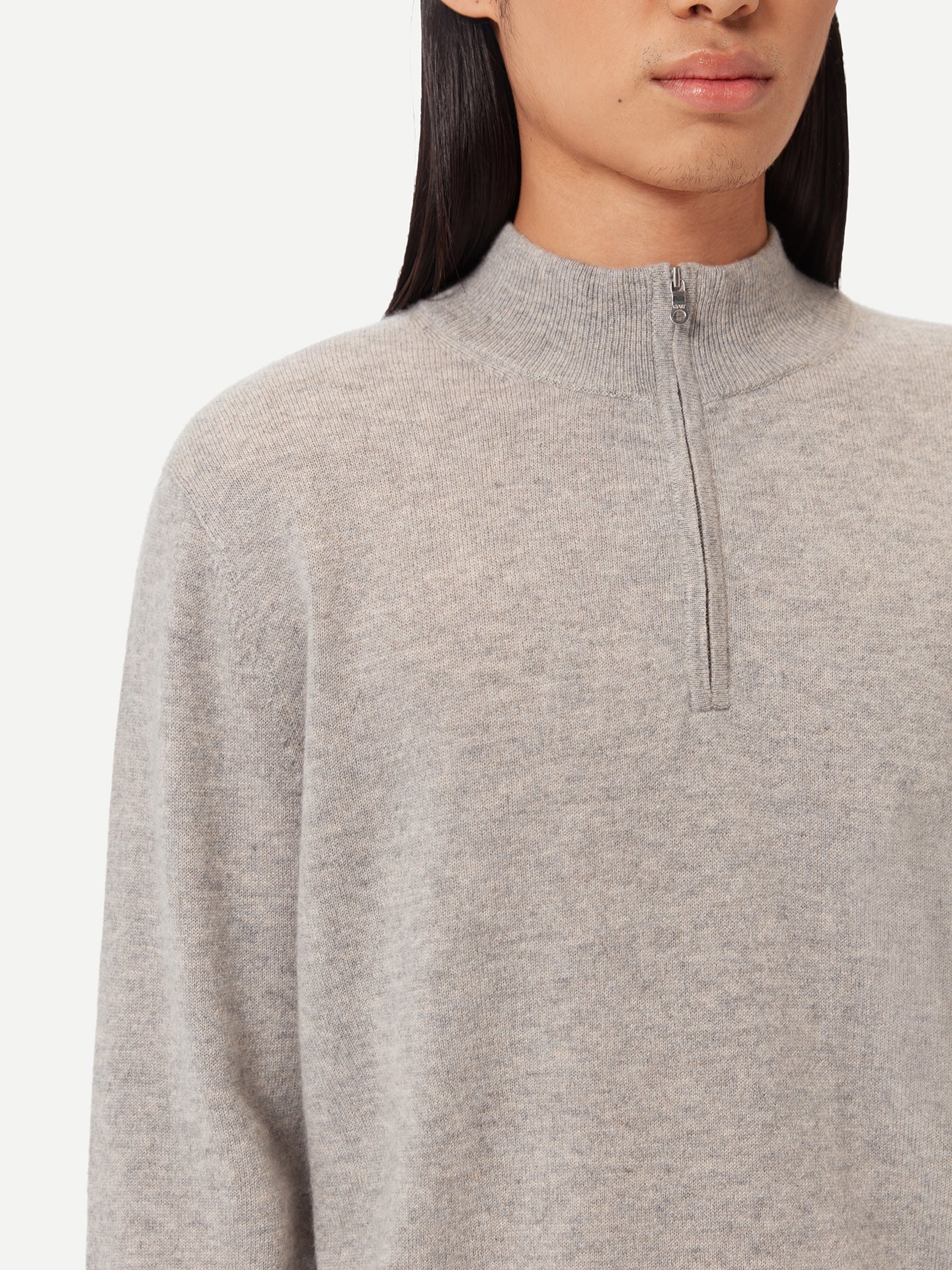 Pull polo demi zippé pour homme , couleur Gris - Gobi Cashmere