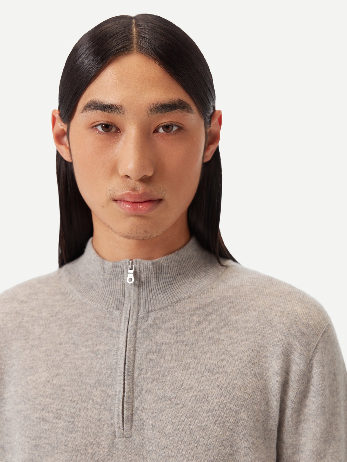 Pull polo demi zippé pour homme , couleur Gris - Gobi Cashmere