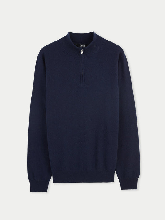 Pull polo demi en Cachemire pour hommes Marin - Gobi Cashmere