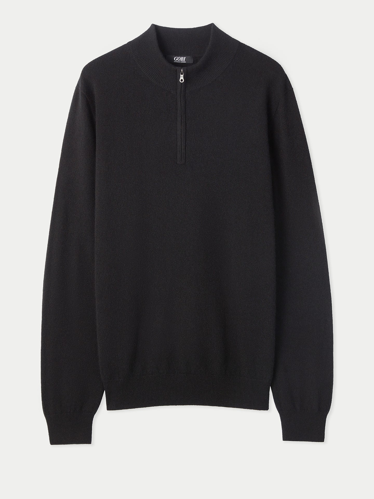 Pull polo demi en Cachemire pour hommes Noir - Gobi Cashmere