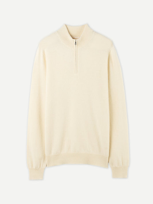 Pull polo demi zippé pour homme , couleur Blanc - Gobi Cashmere