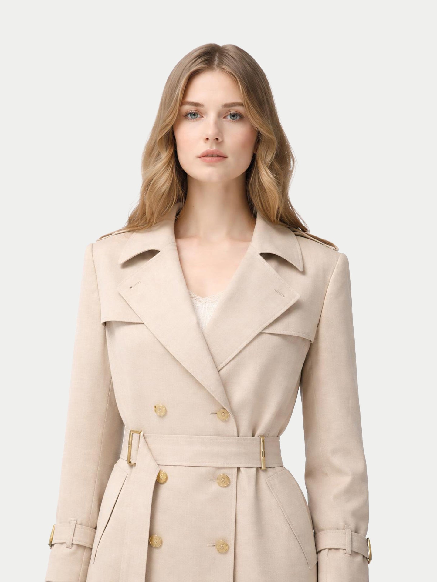 Trench-coat en cachemire à double boutonnage Couleur Organique